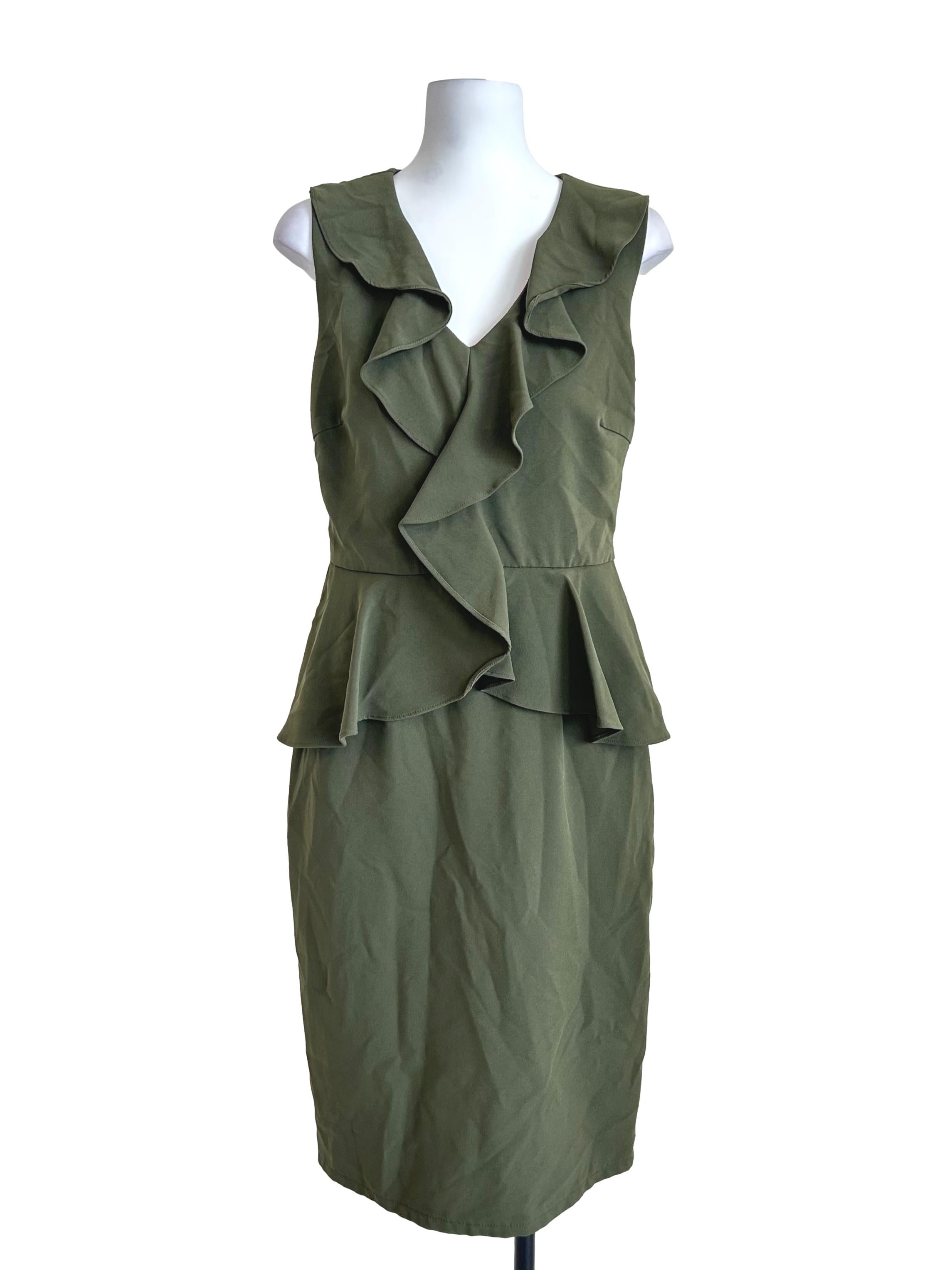 Olive Green Ruffled Peplum Dress