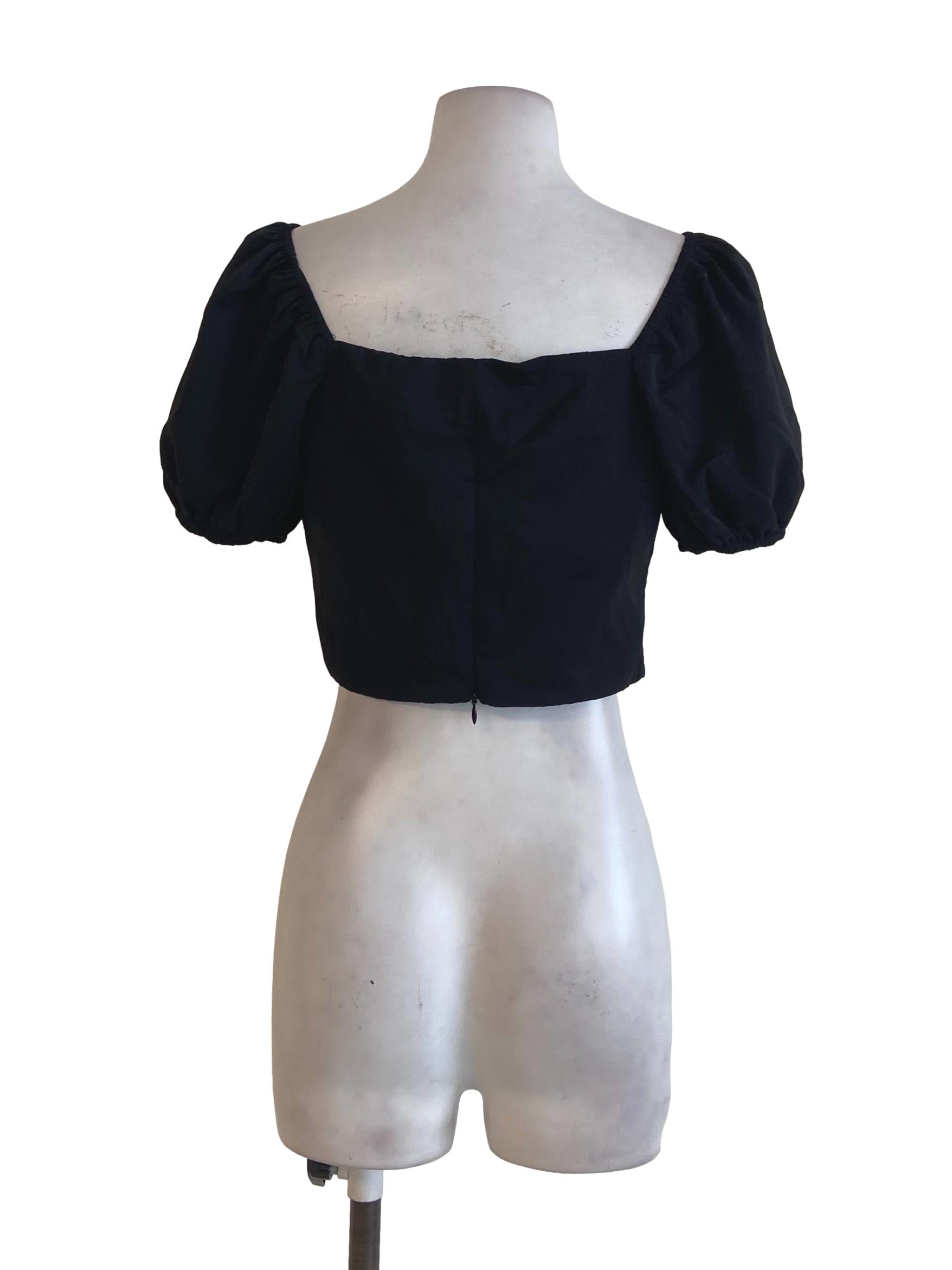 Black Juliet Sleeve Square Neck Crop Top