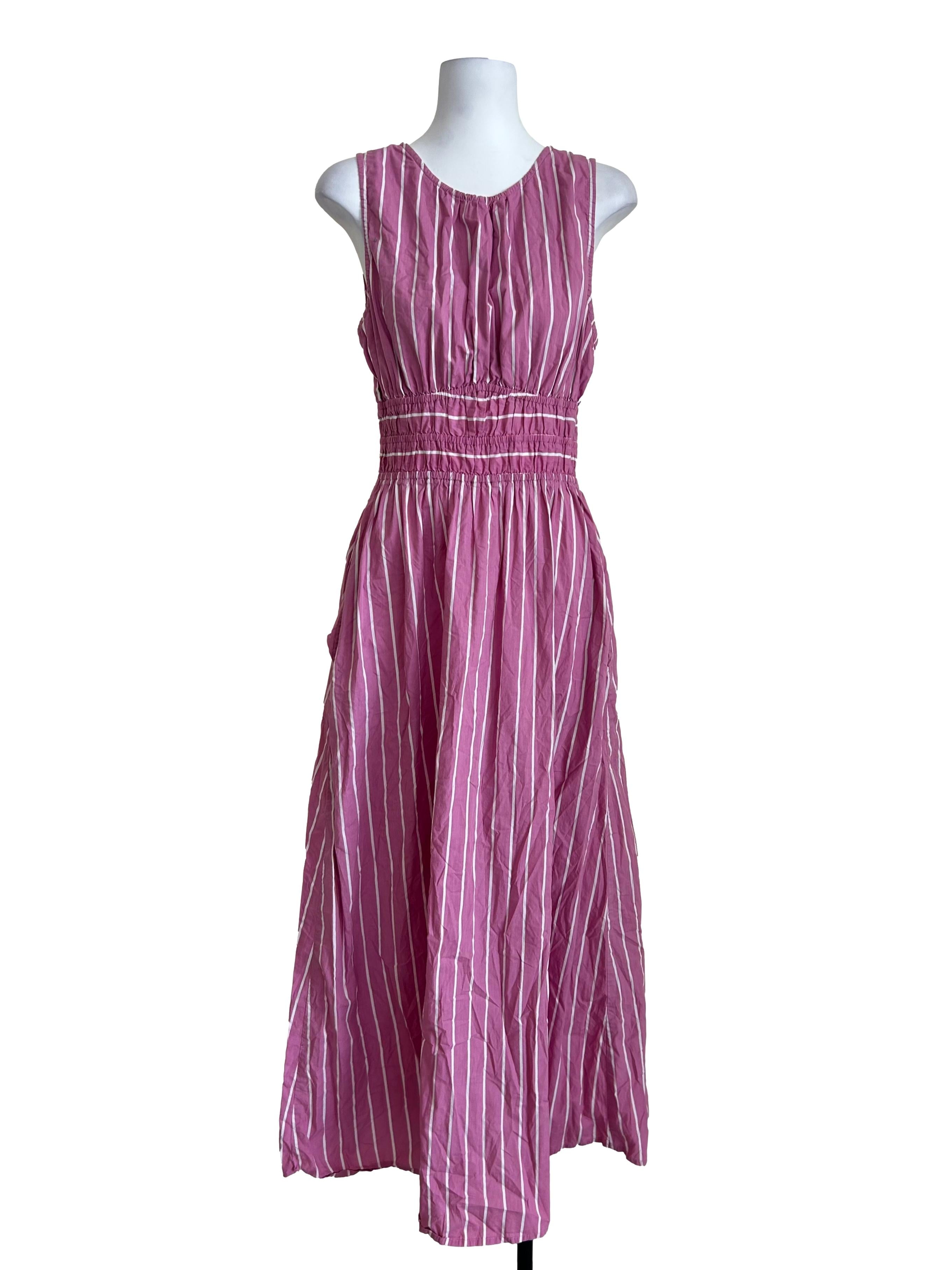 Pink Smocked Striped Dress