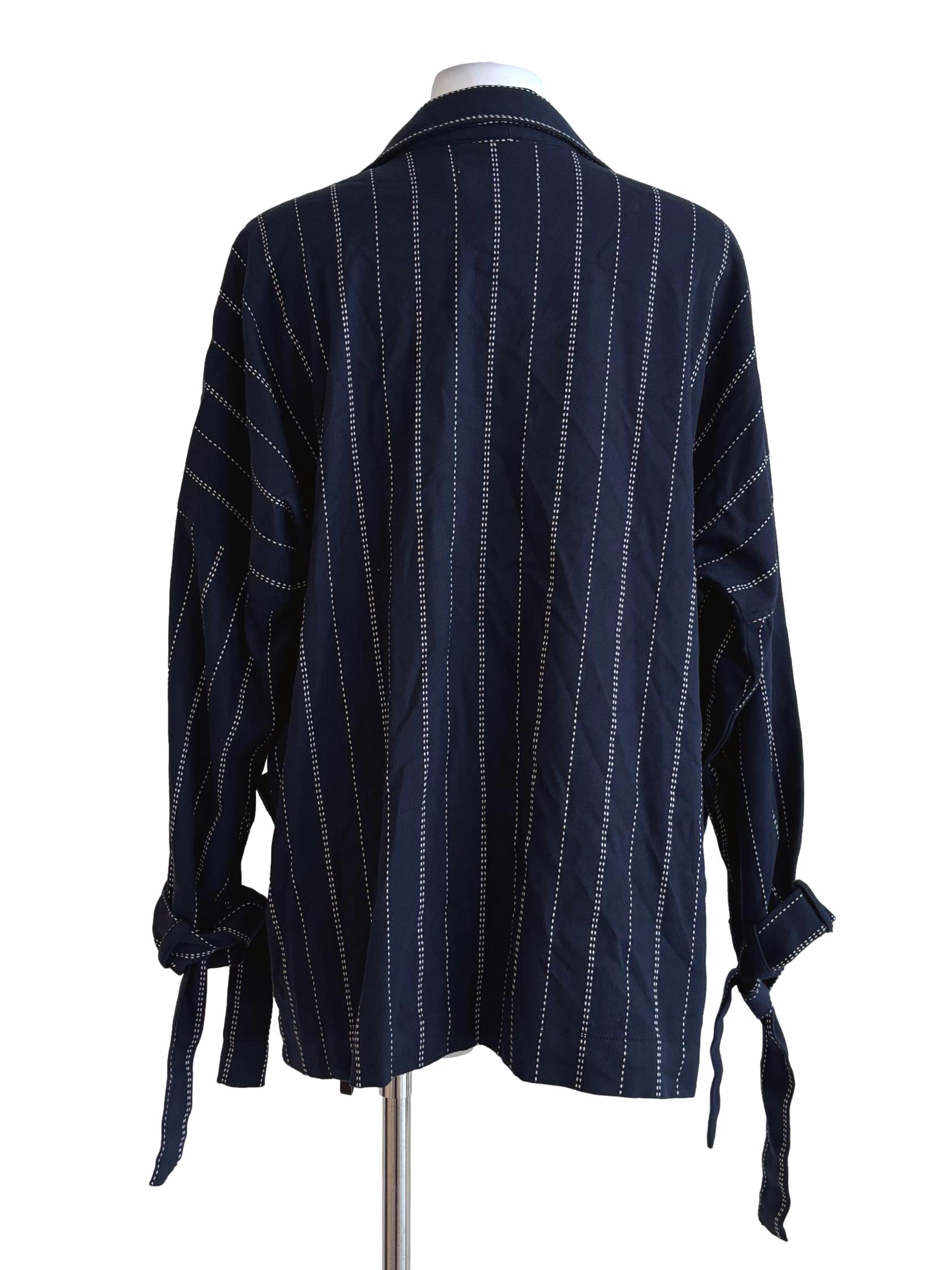 Blue Black Striped Cotton Outerwear