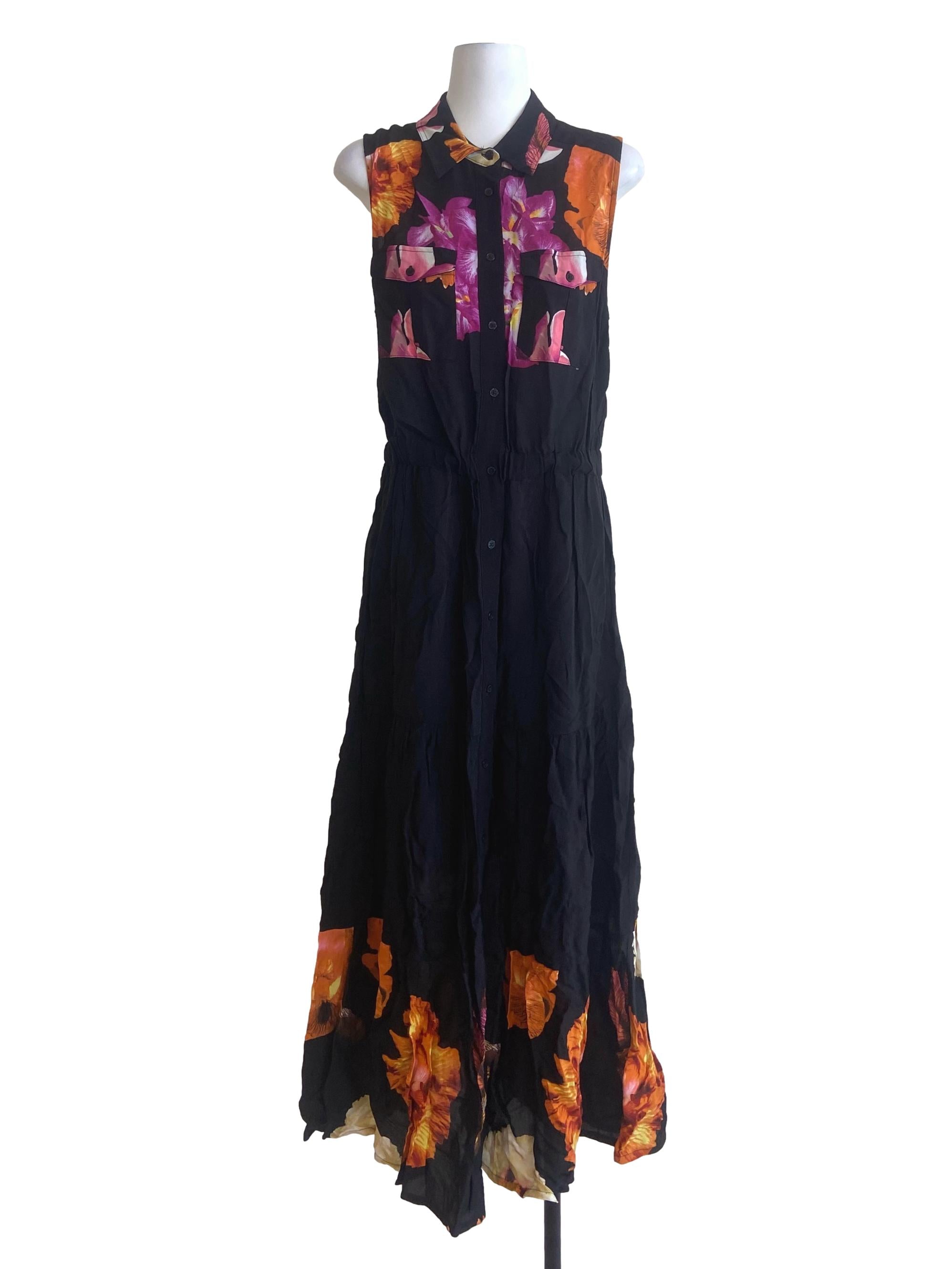 Black Floral Button Down Shirt Dress