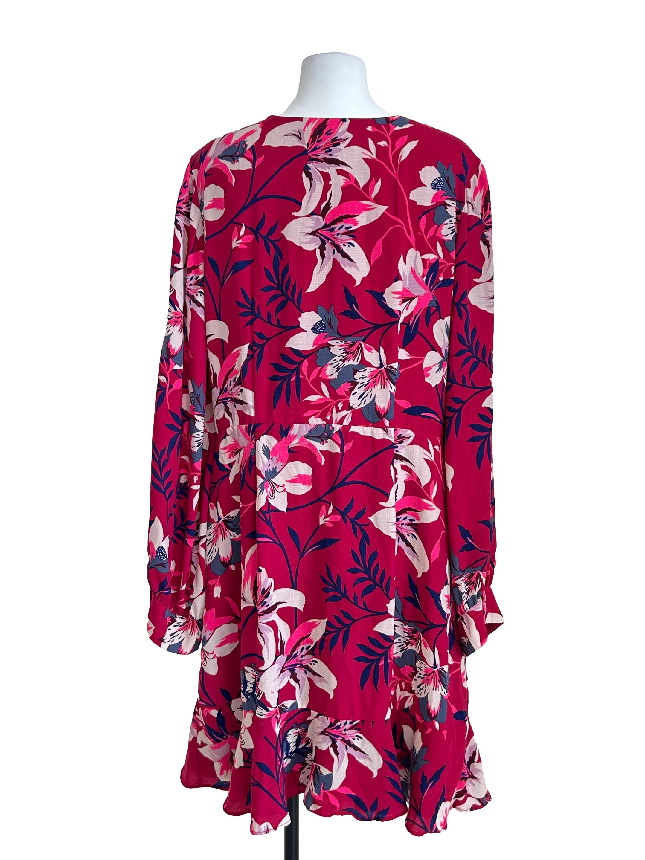 Fuchsia Pink Floral Long Sleeve Dress