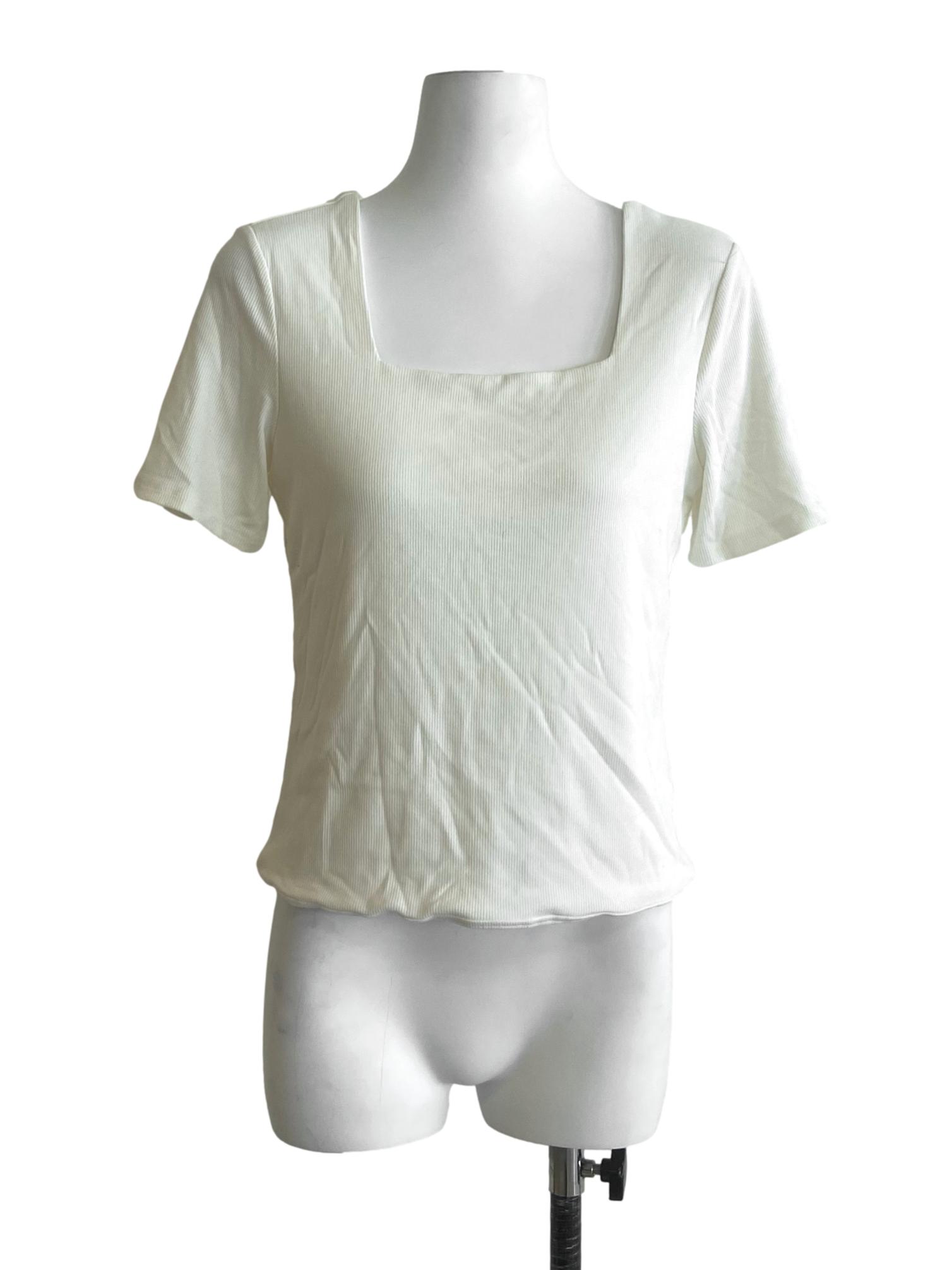 White Square Neck Pencil Stripe Top