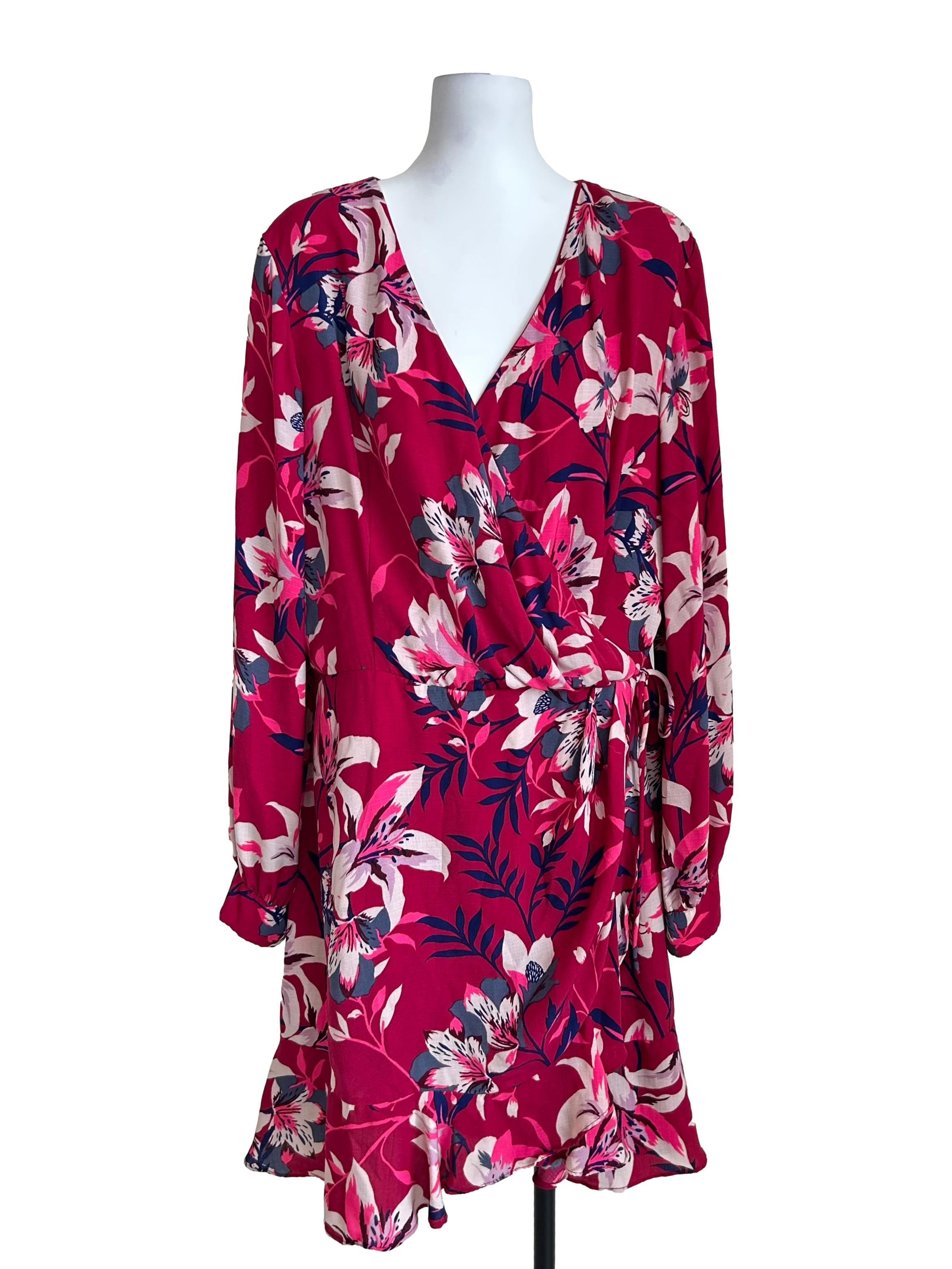 Fuchsia Pink Floral Long Sleeve Dress