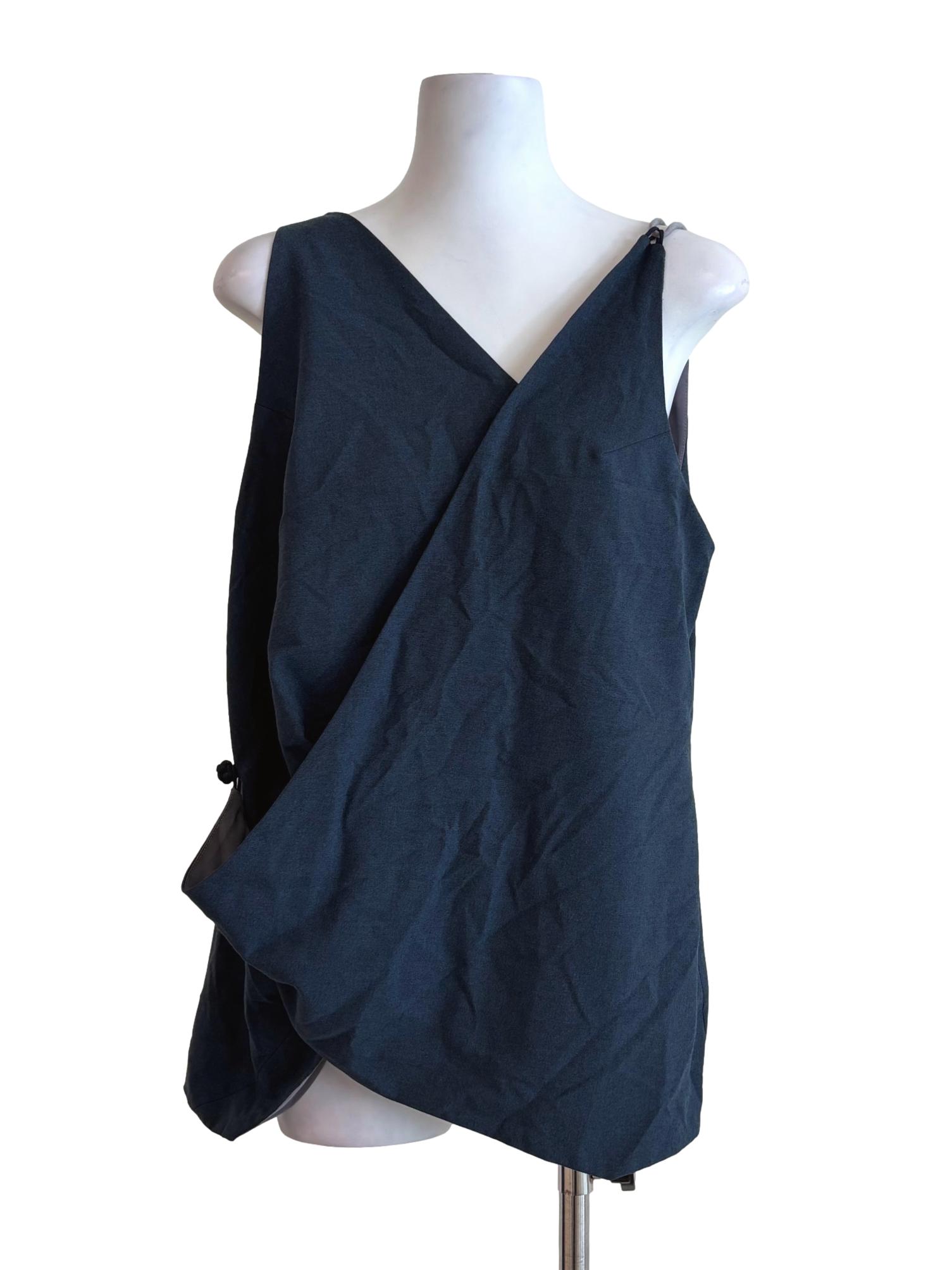 Lapis Blue Sleeveless Asymmetrical Wrap Top