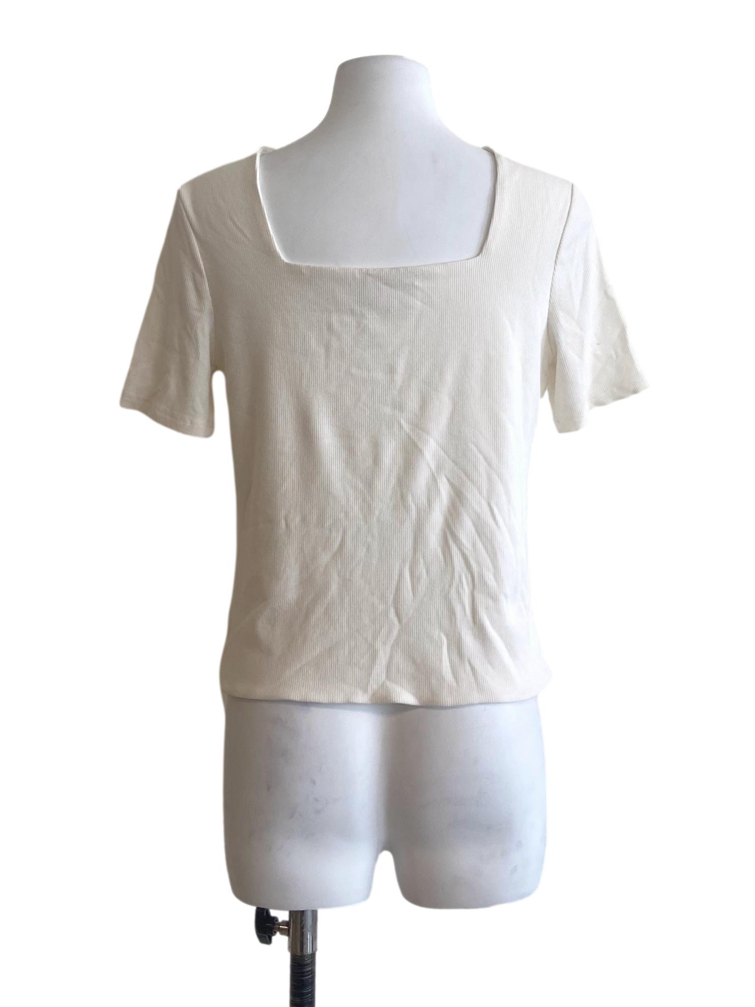 White Square Neck Pencil Stripe Top