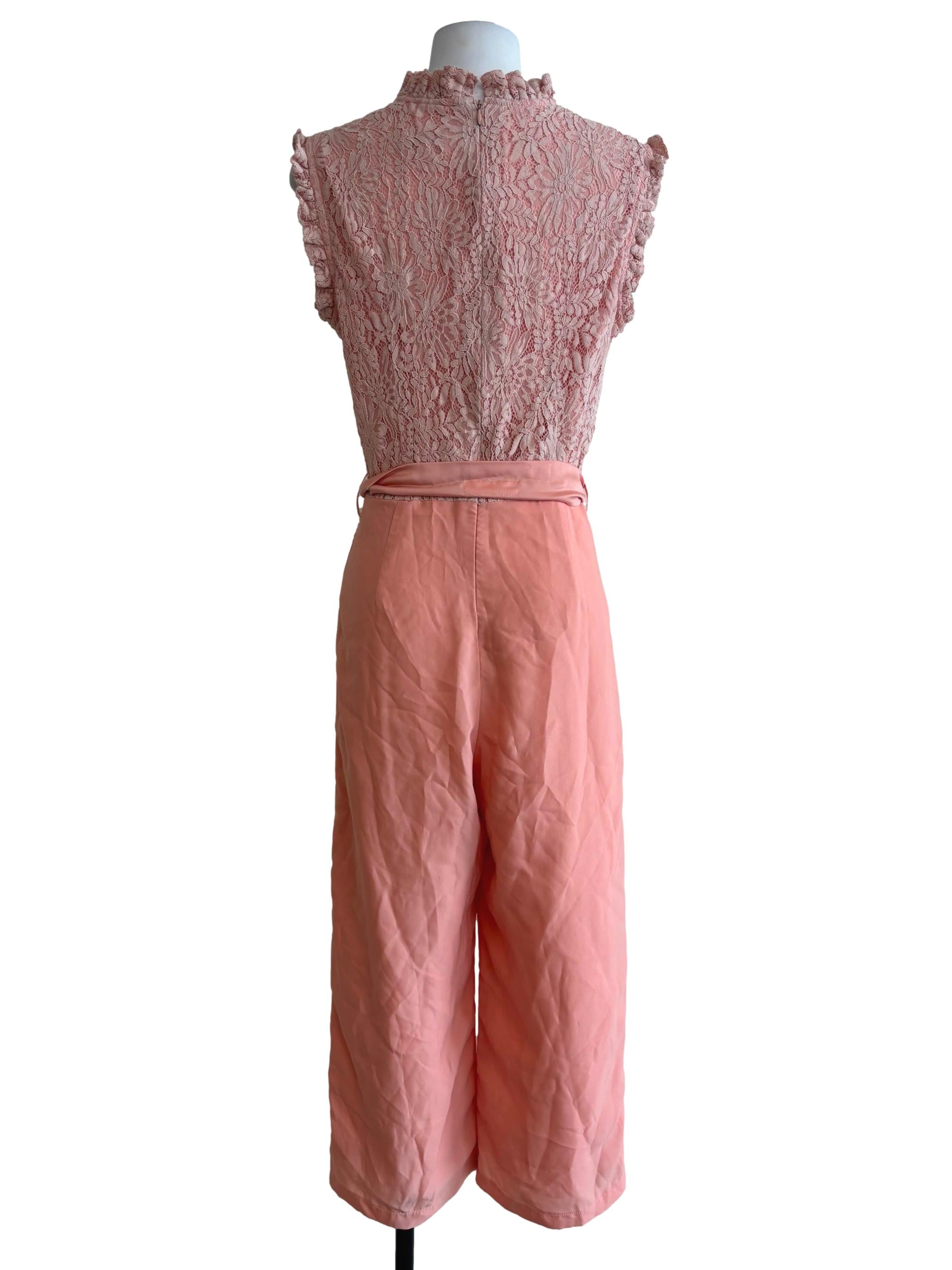 Salmon Pink Sheer Neck Jumpsuit