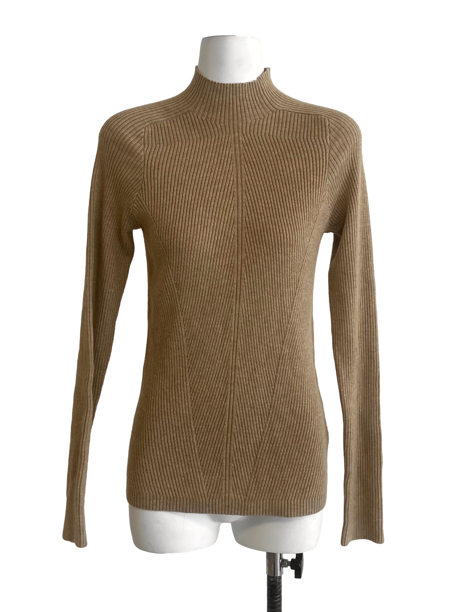 Tortilla Brown High Neck Pencil Stripe Top