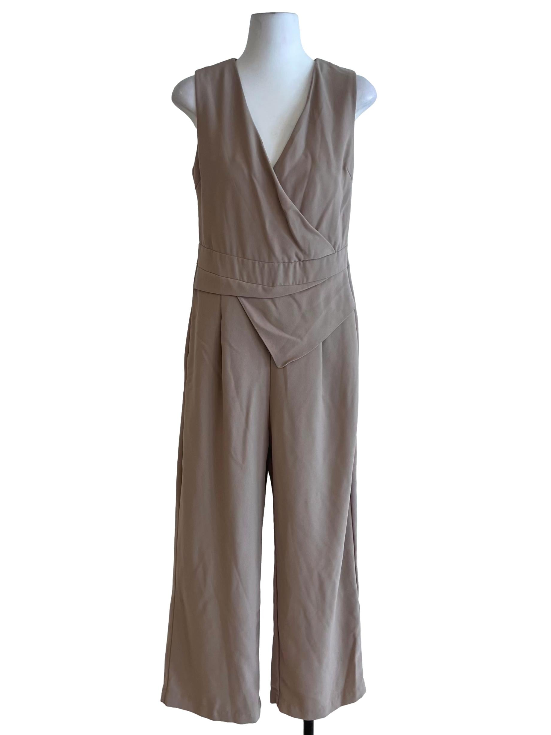 Beige V-Neckline Jumpsuit