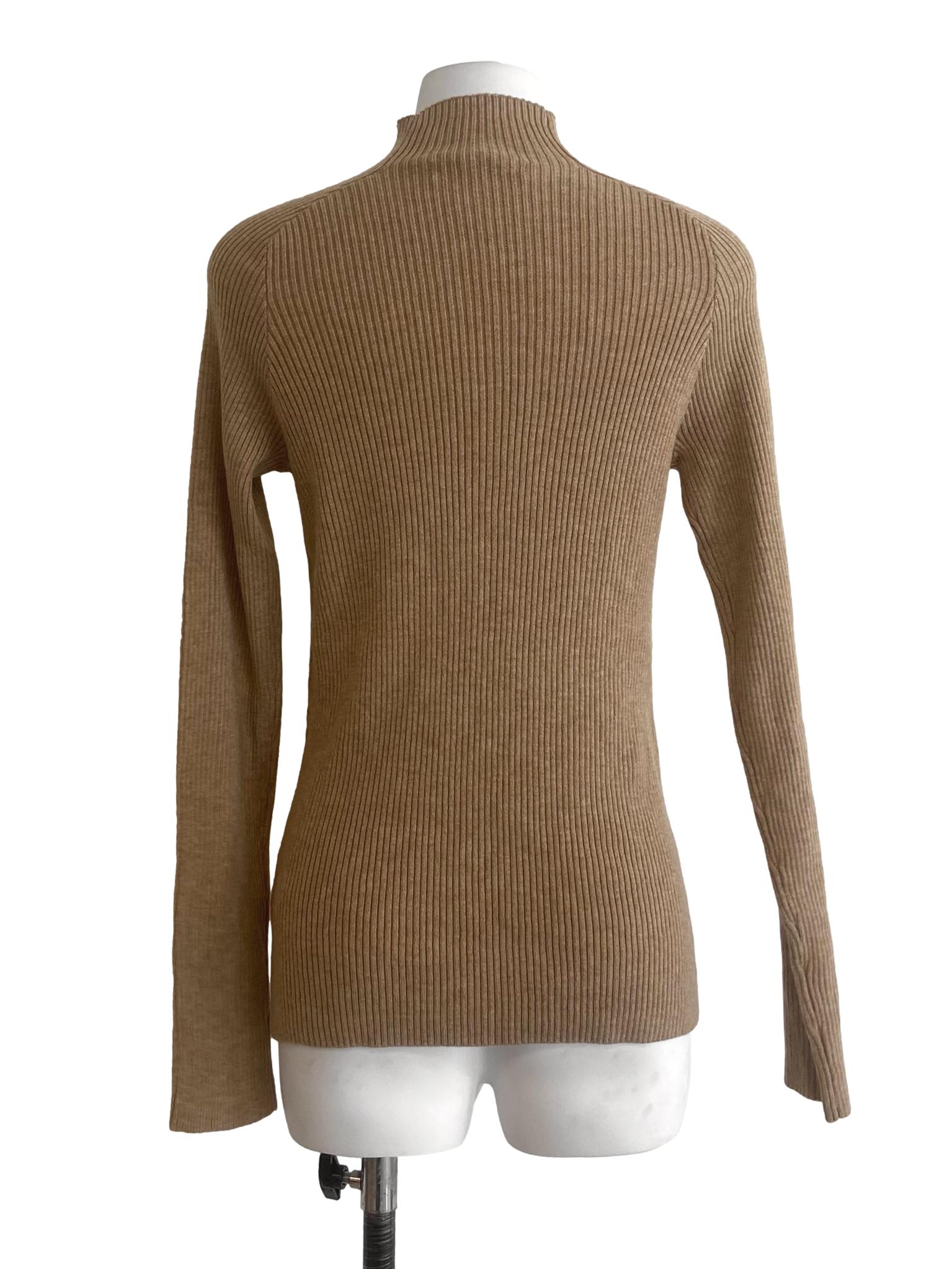 Tortilla Brown High Neck Pencil Stripe Top