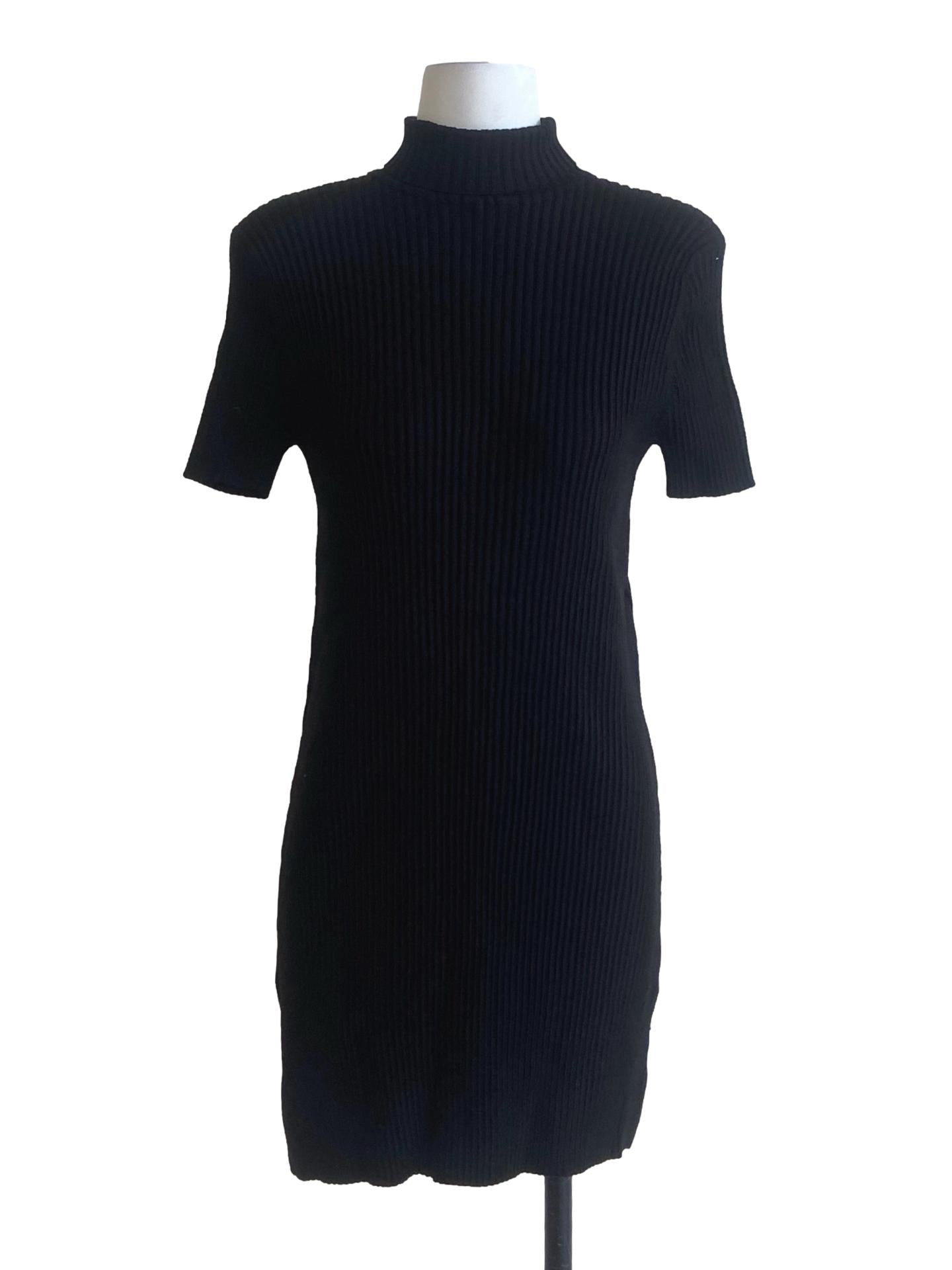 Black High Neck Pencil Stripe Bodycon Dress