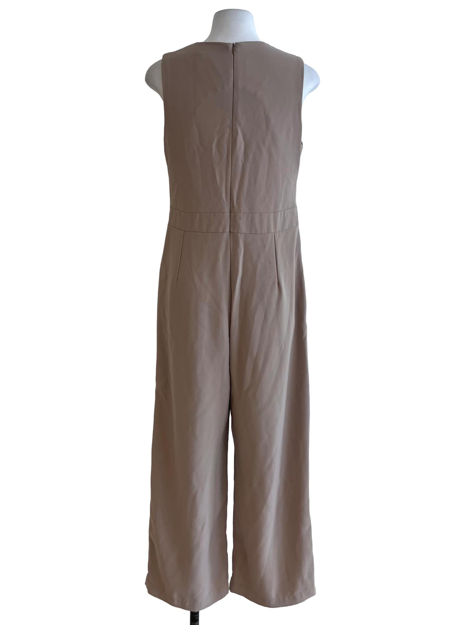 Beige V-Neckline Jumpsuit