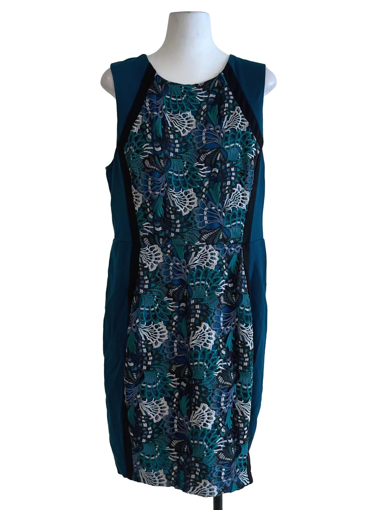 Ocean Blue Jewel Neckline A-Line Dress