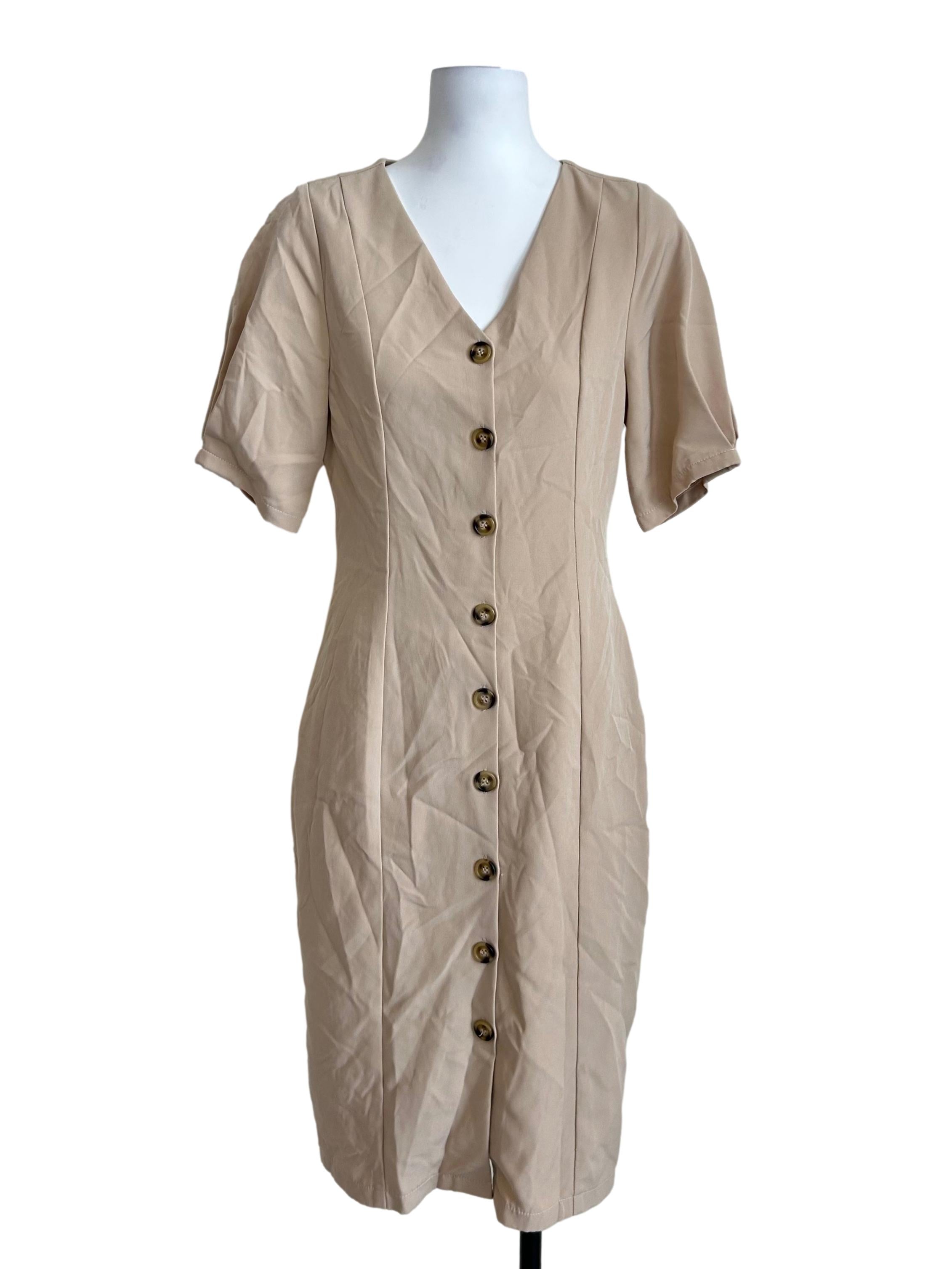 Beige Button Down Midi Dress