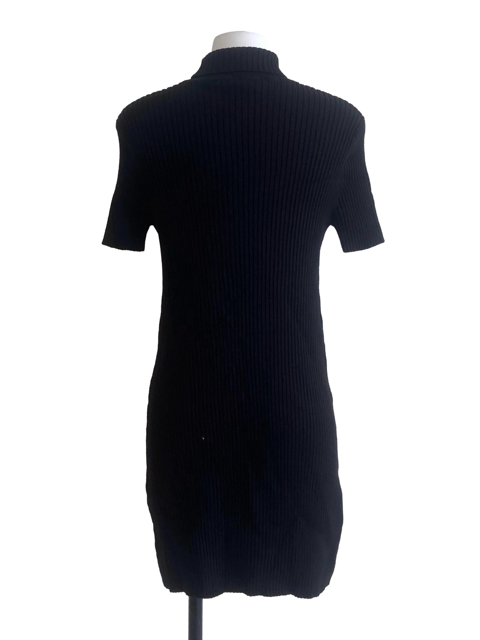 Black High Neck Pencil Stripe Bodycon Dress