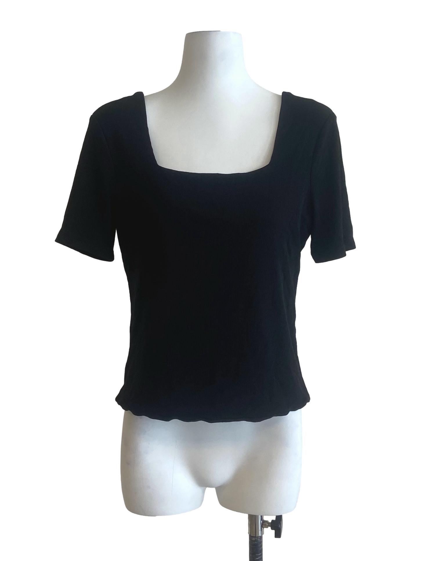 Black Square Neck Pencil Stripe Top