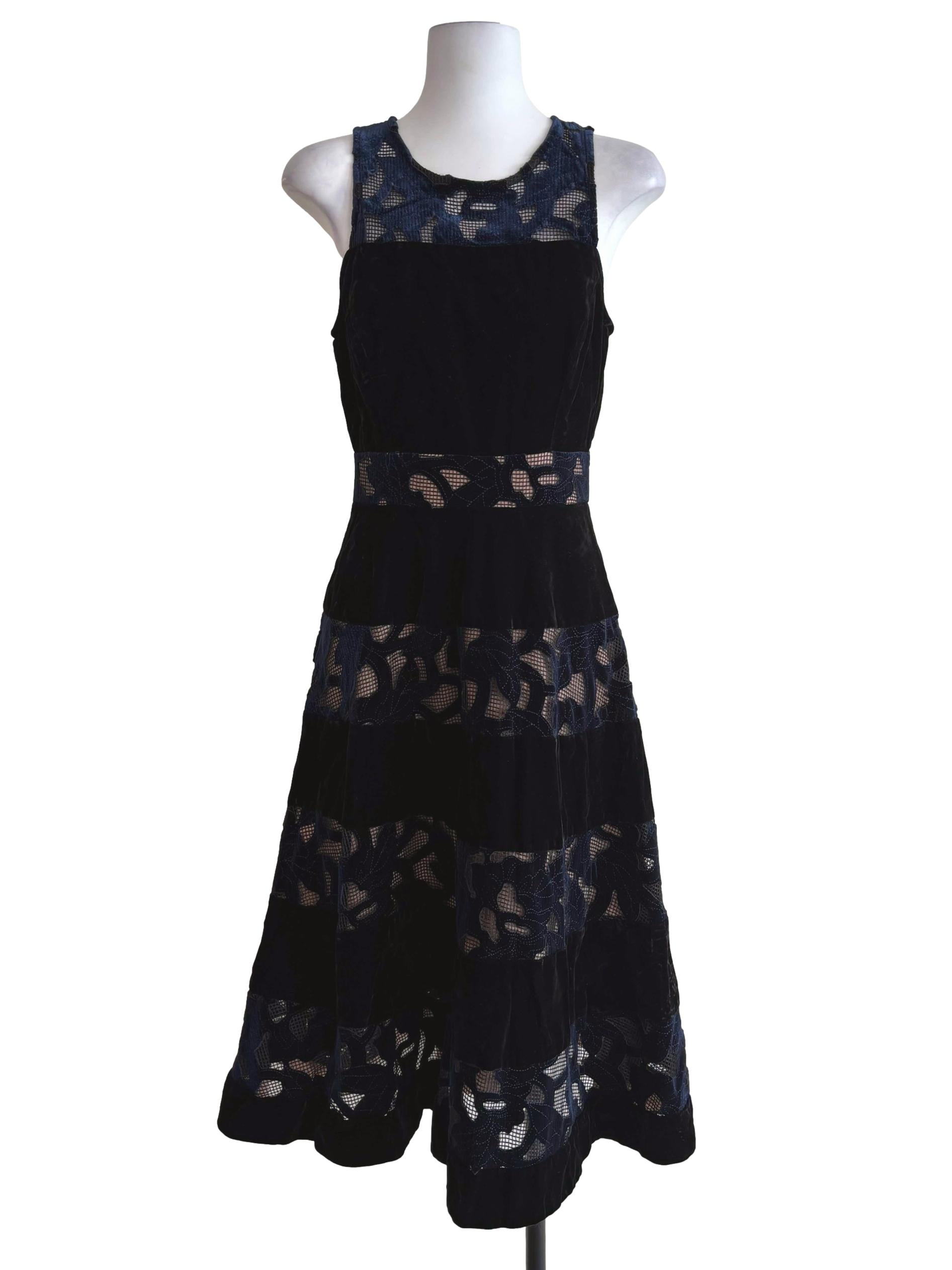 Blue Black Velvet A-Line Dress
