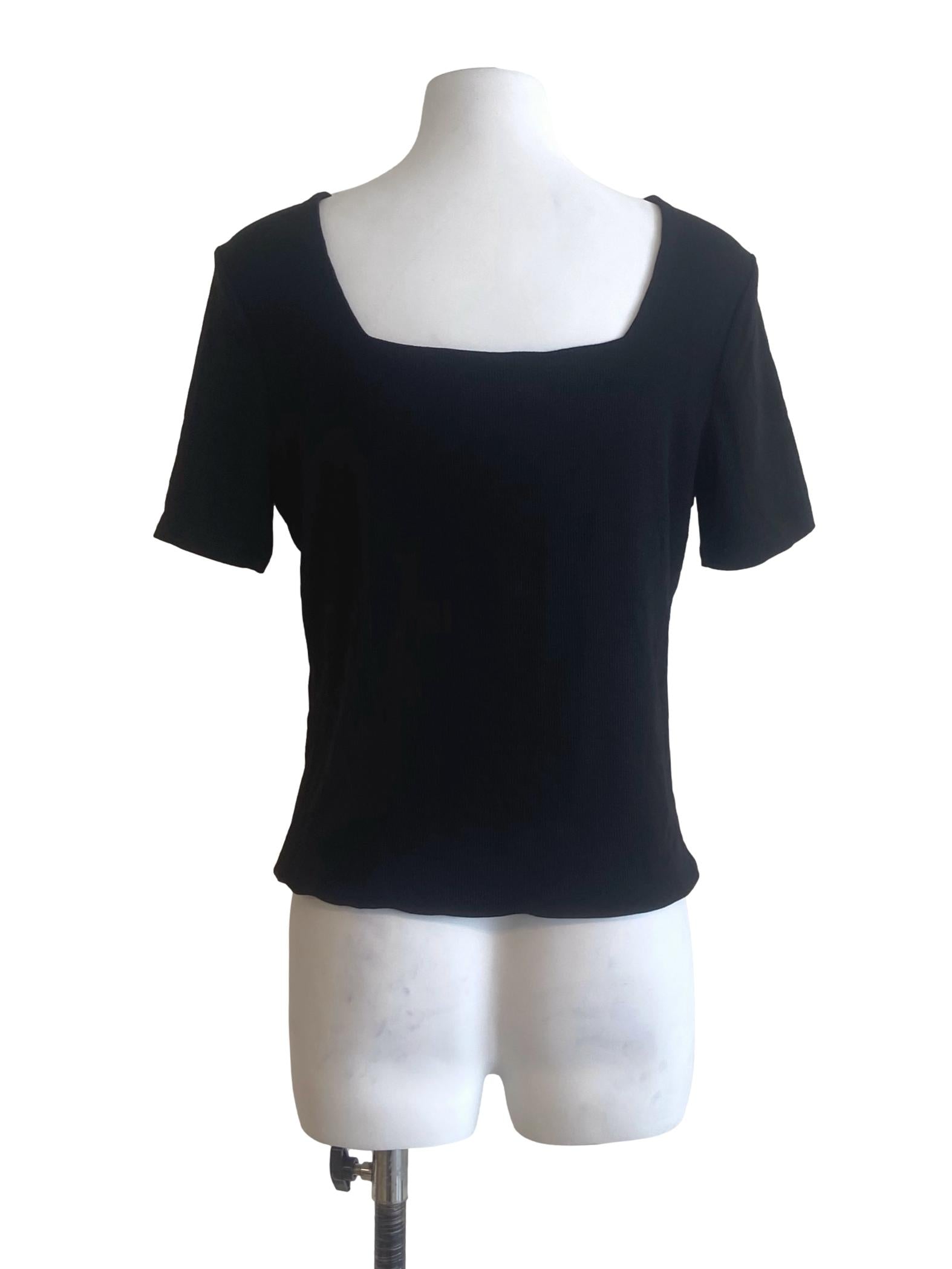 Black Square Neck Pencil Stripe Top