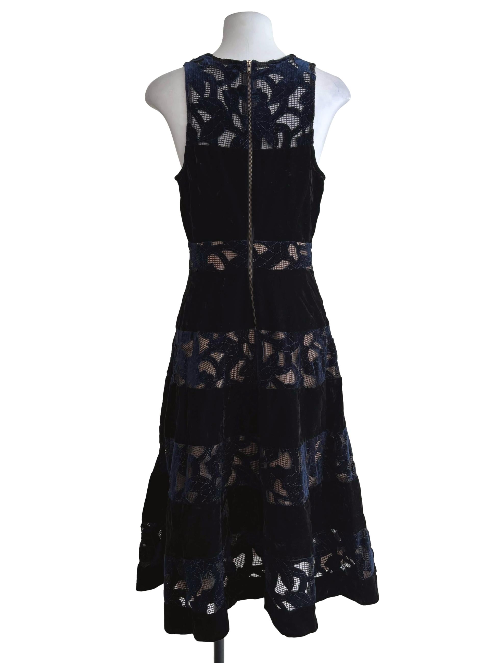 Blue Black Velvet A-Line Dress