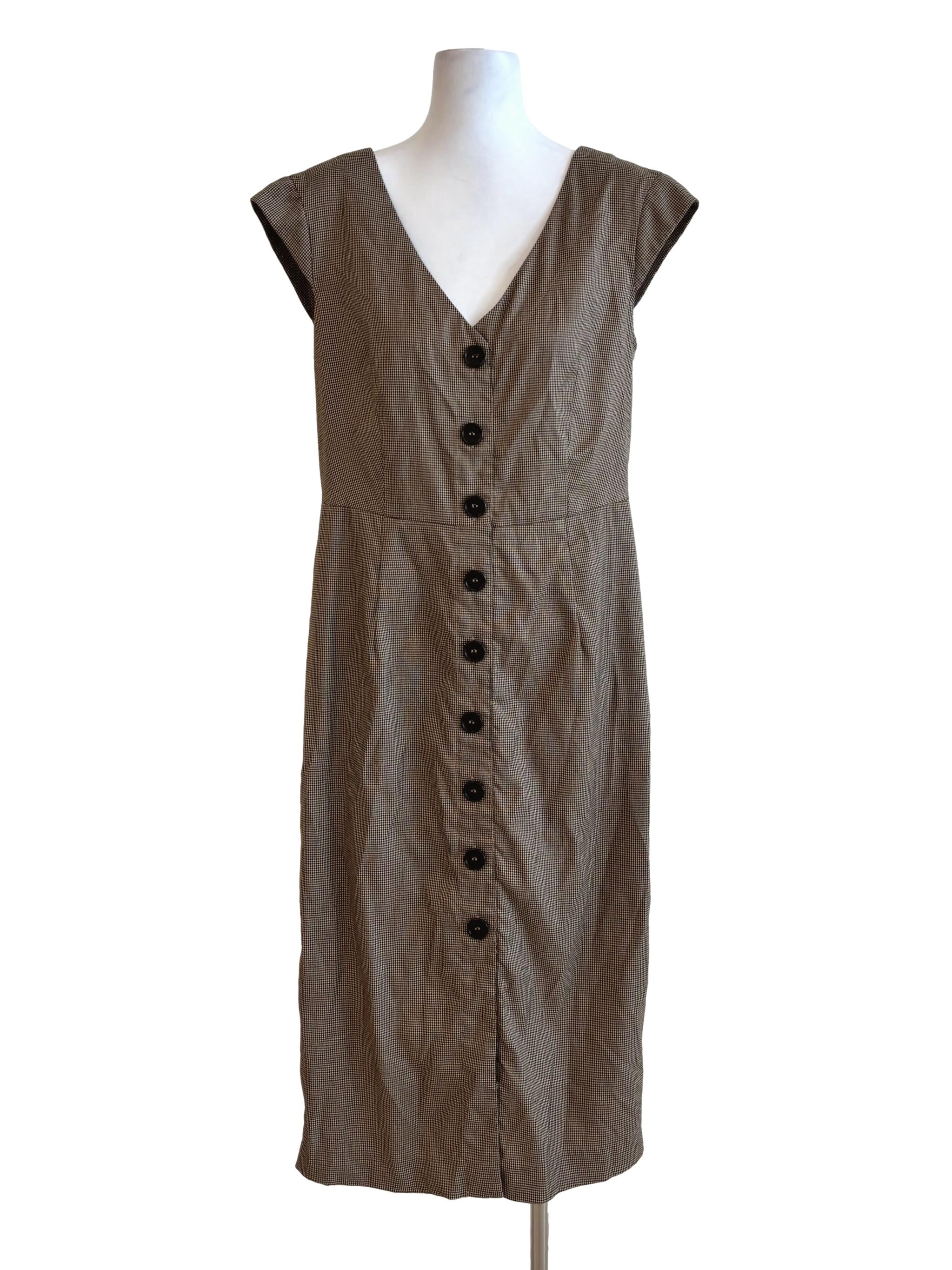 Buff Brown Sleeveless Houndstooth Dress