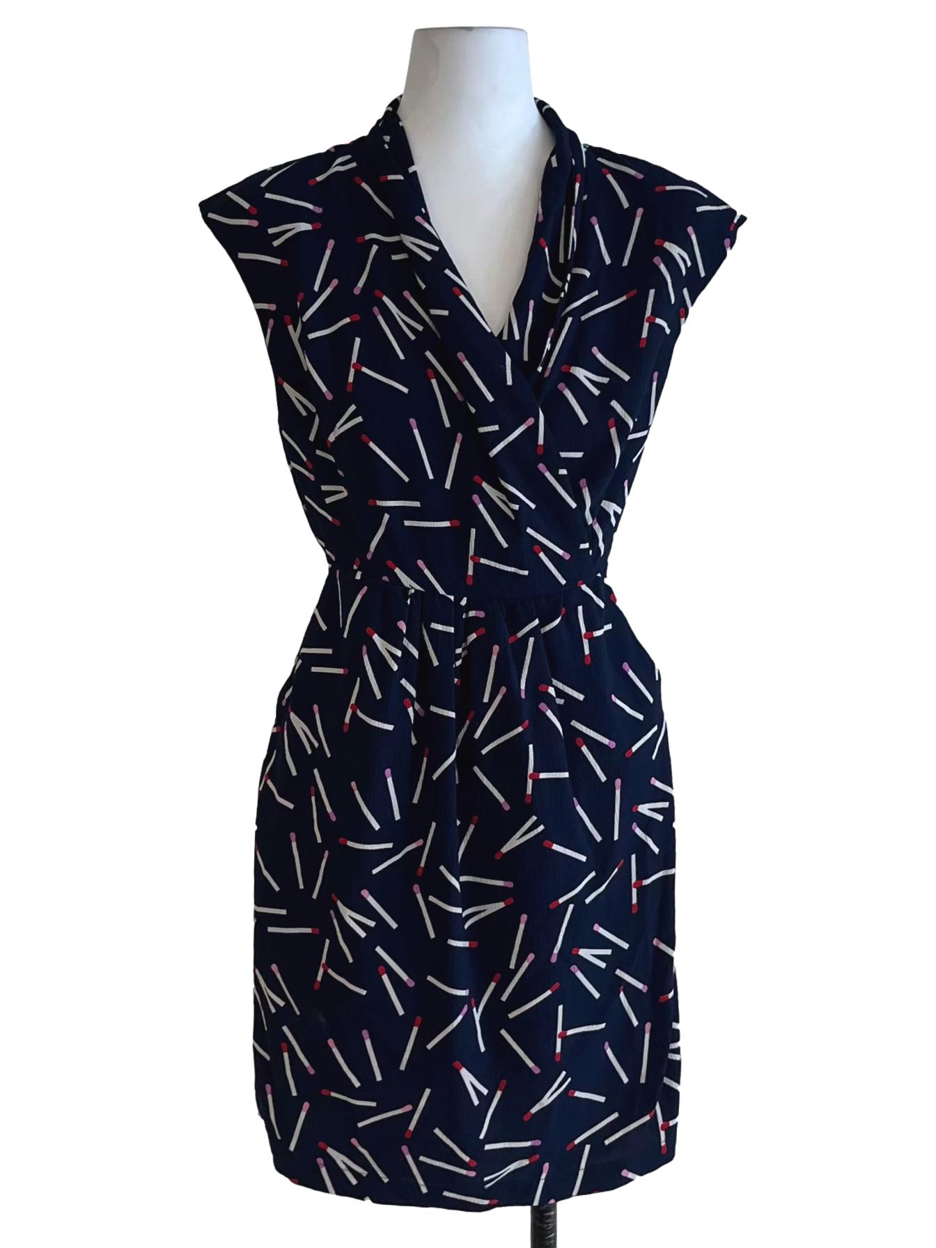 Navy Blue Abstract Empire Dress