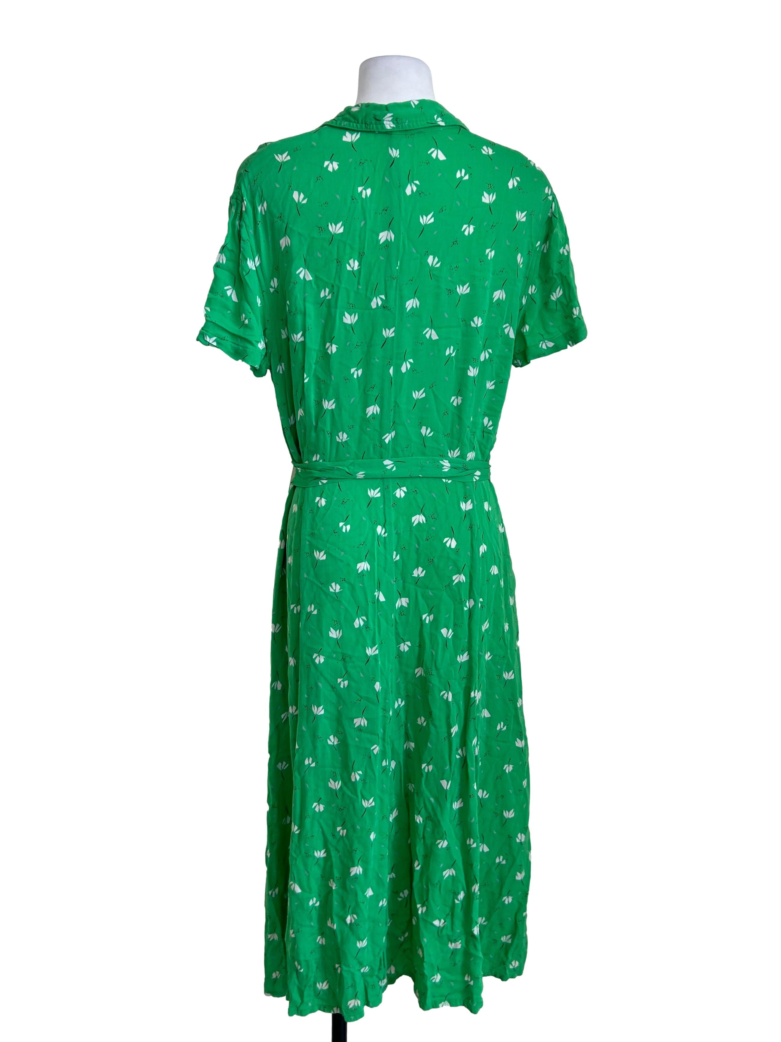 Seafoam Green Floral Belted Shirt Dress