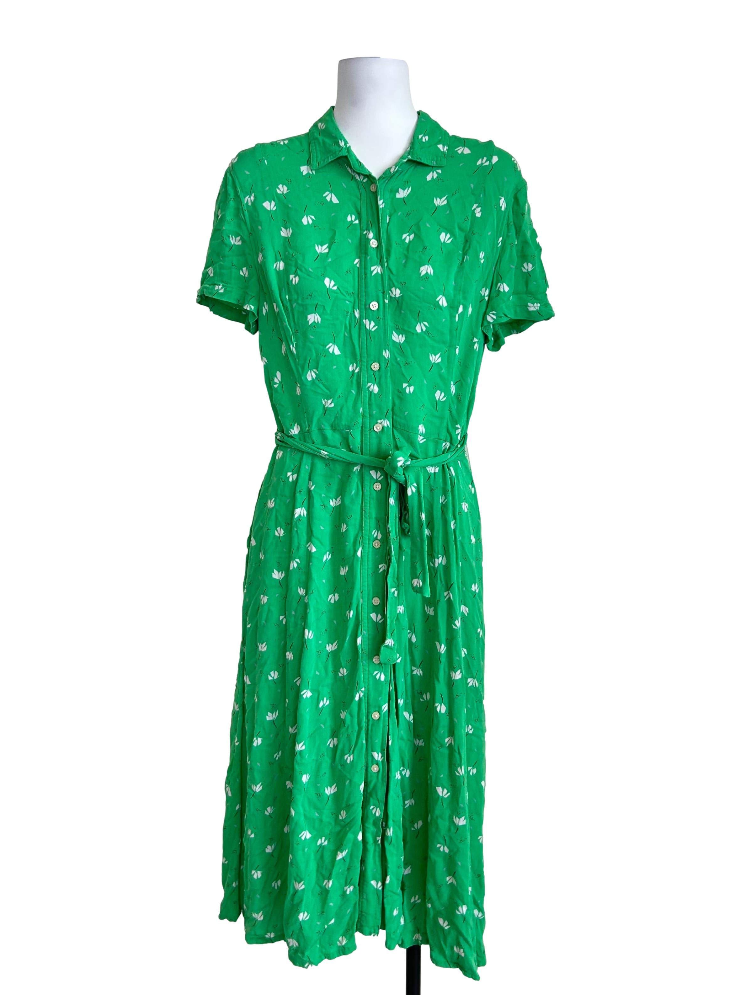 Seafoam Green Floral Belted Shirt Dress