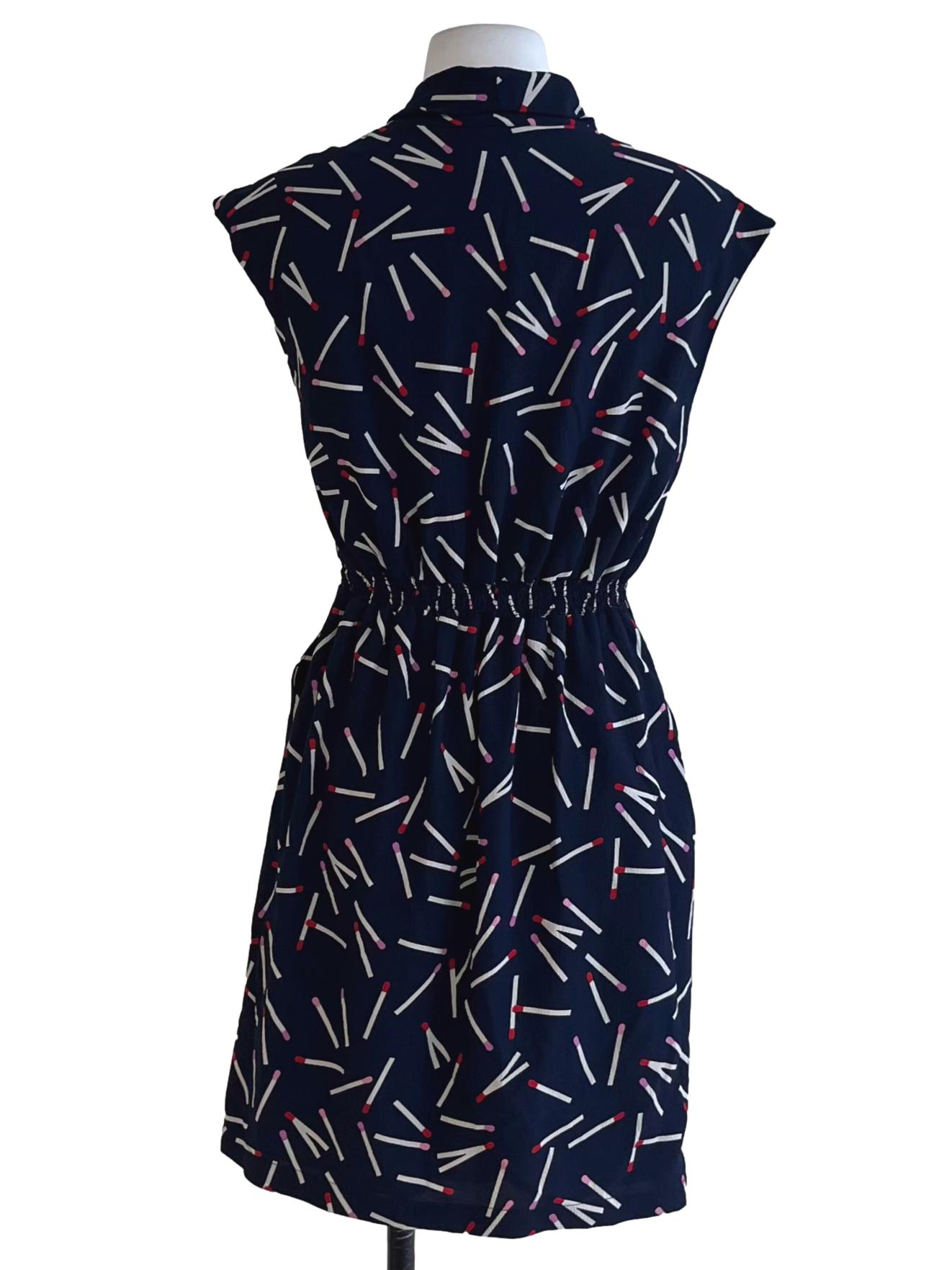 Navy Blue Abstract Empire Dress