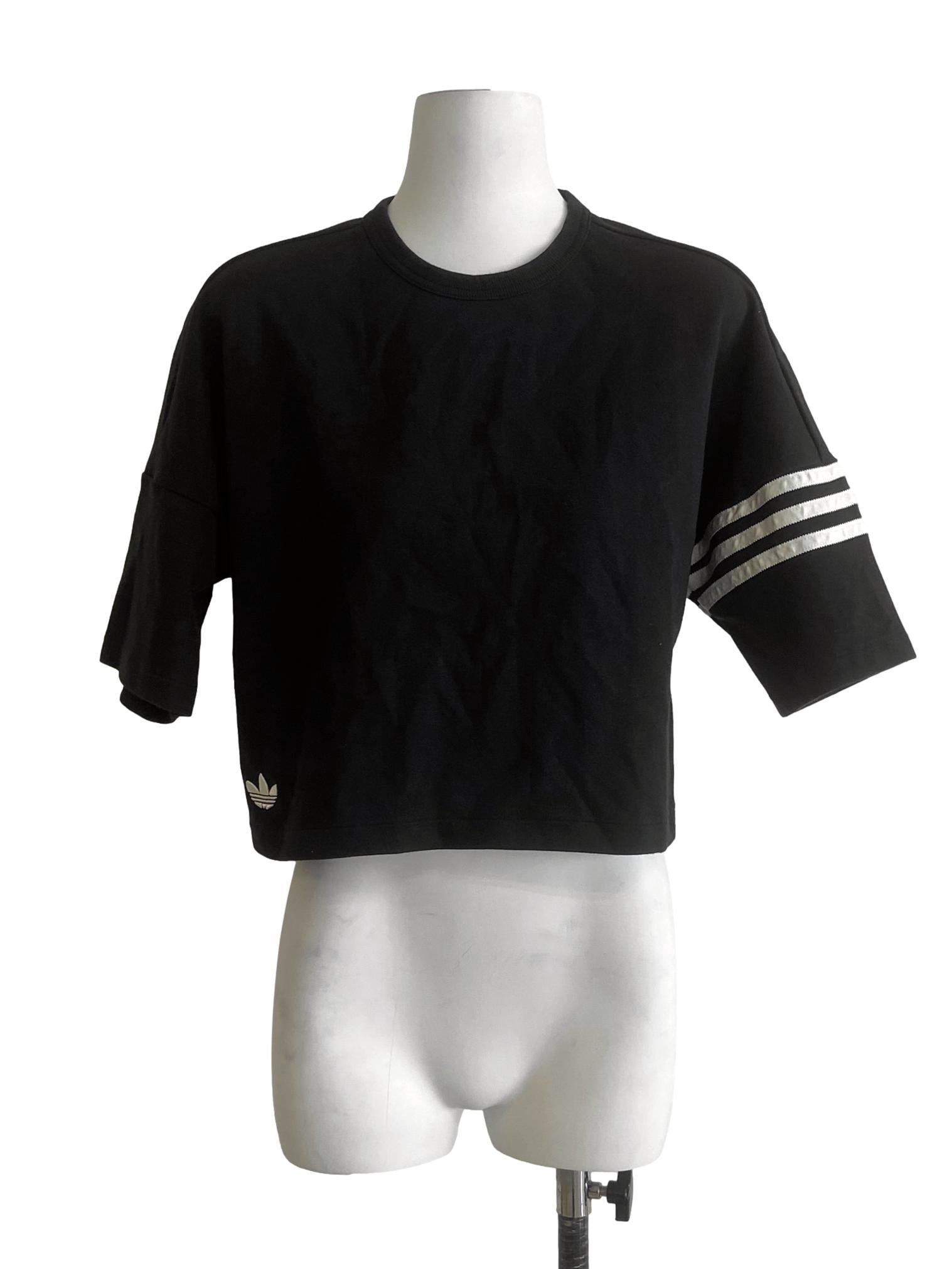 Black Twill Stripe Crop Top