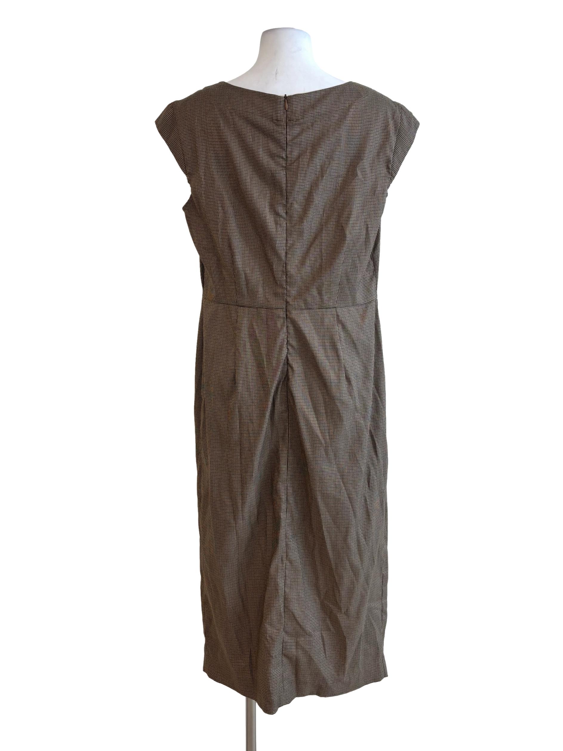Buff Brown Sleeveless Houndstooth Dress