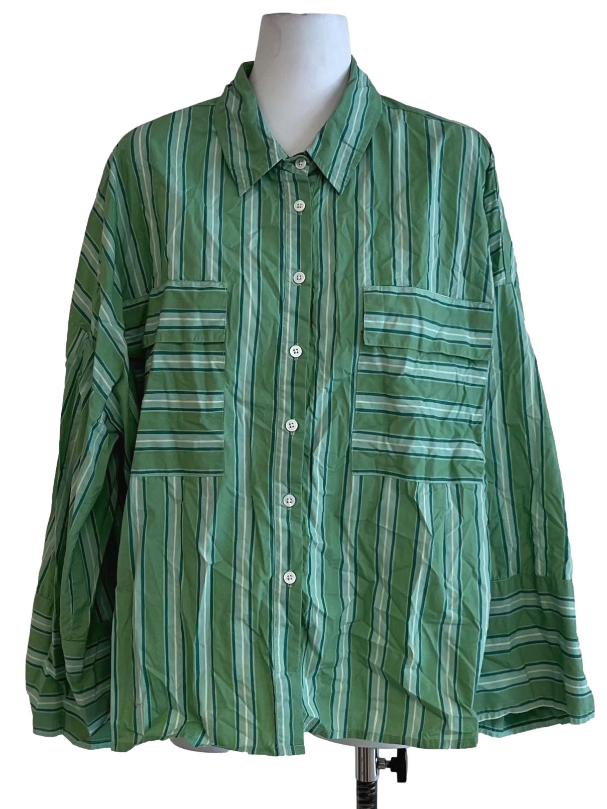 Fern Green Stripe Button-Down Blouse