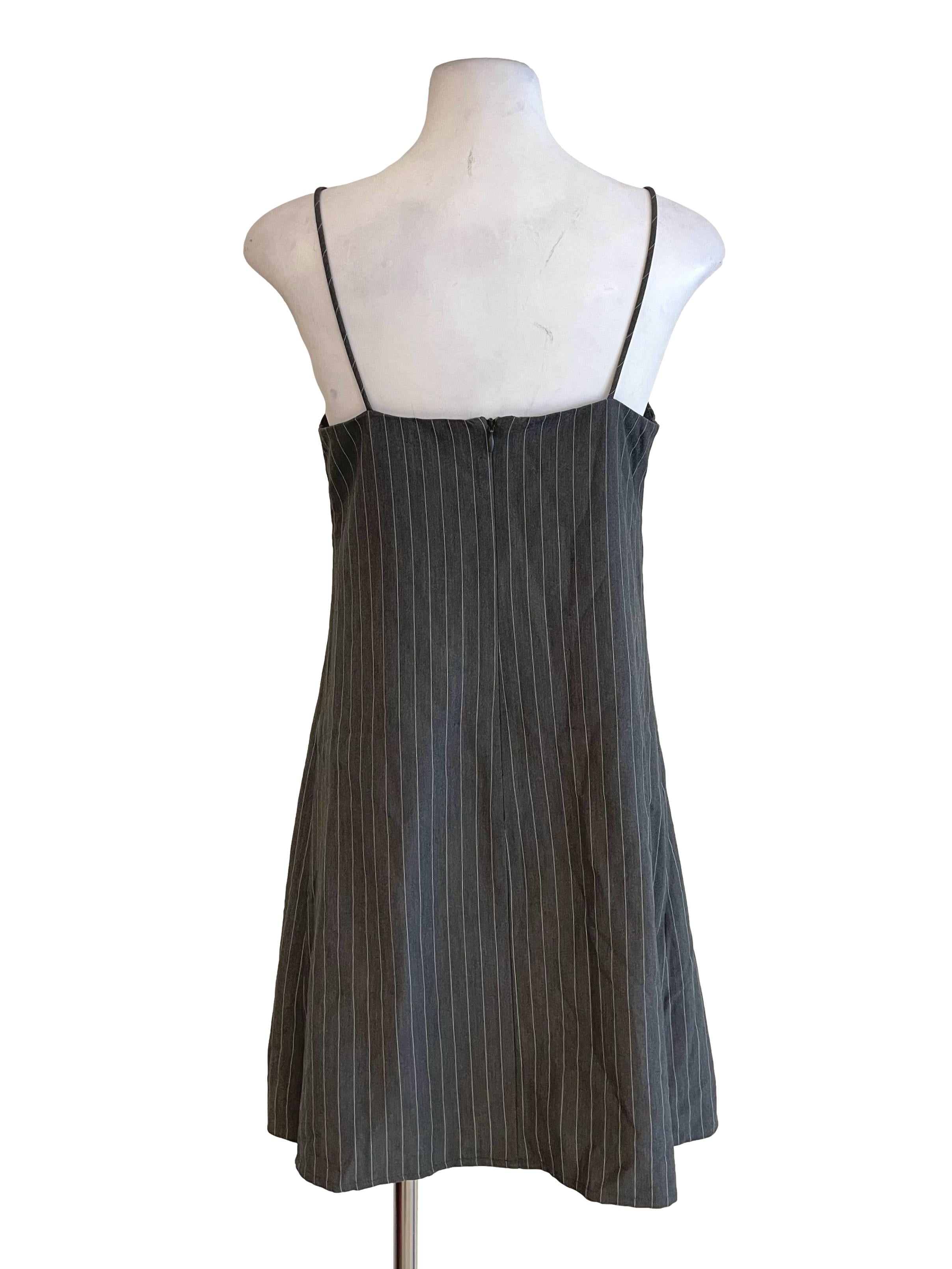 Grey Pinstripes Overlay Dress LB