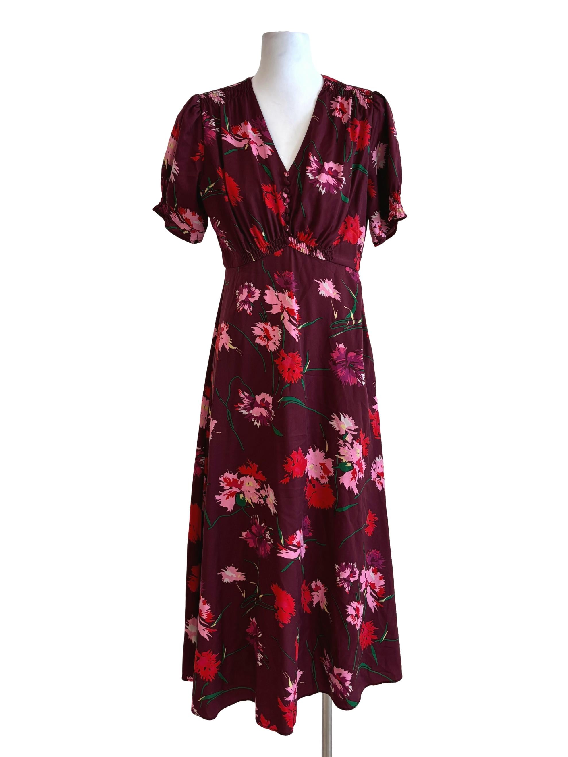 Maroon Floral A-Line Dress