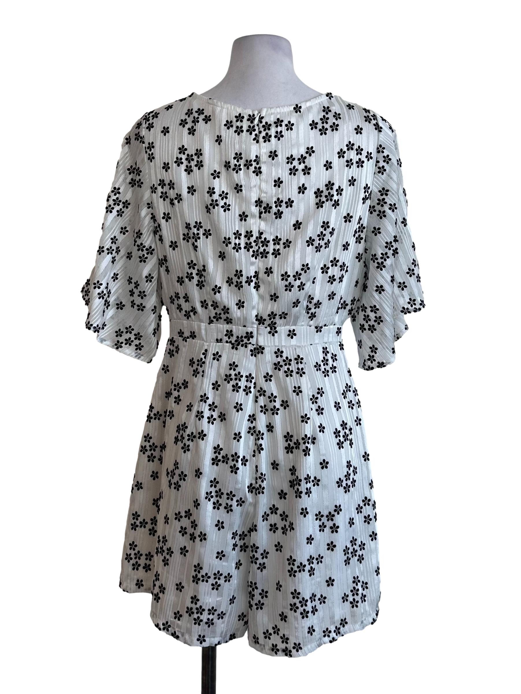 Salt White Pattern Textured V Neck Rompers