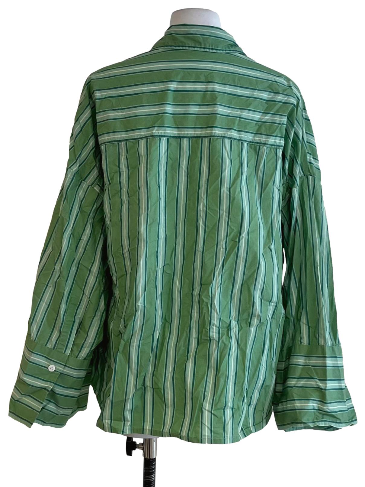 Fern Green Stripe Button-Down Blouse