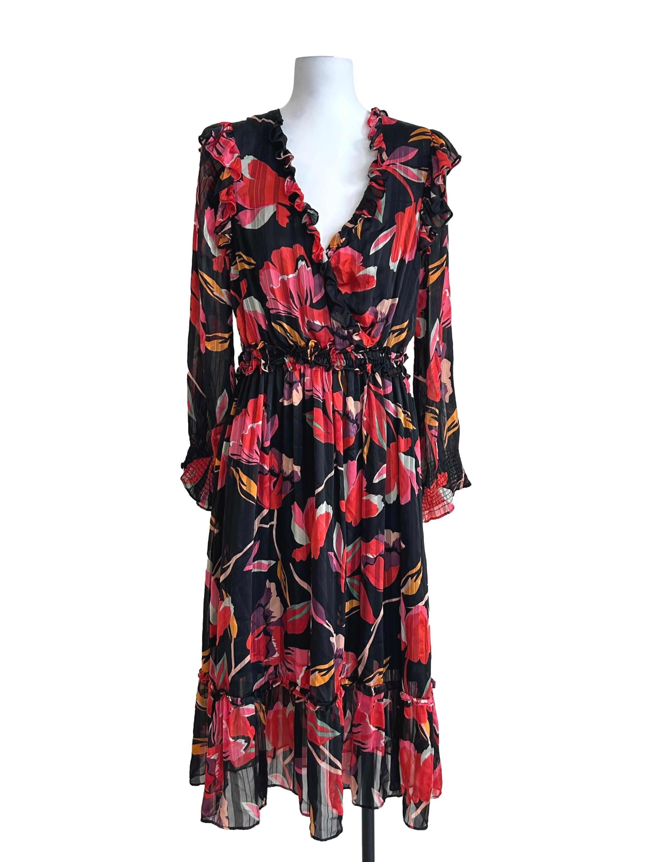 Black Red Ruffled Maxi Dress