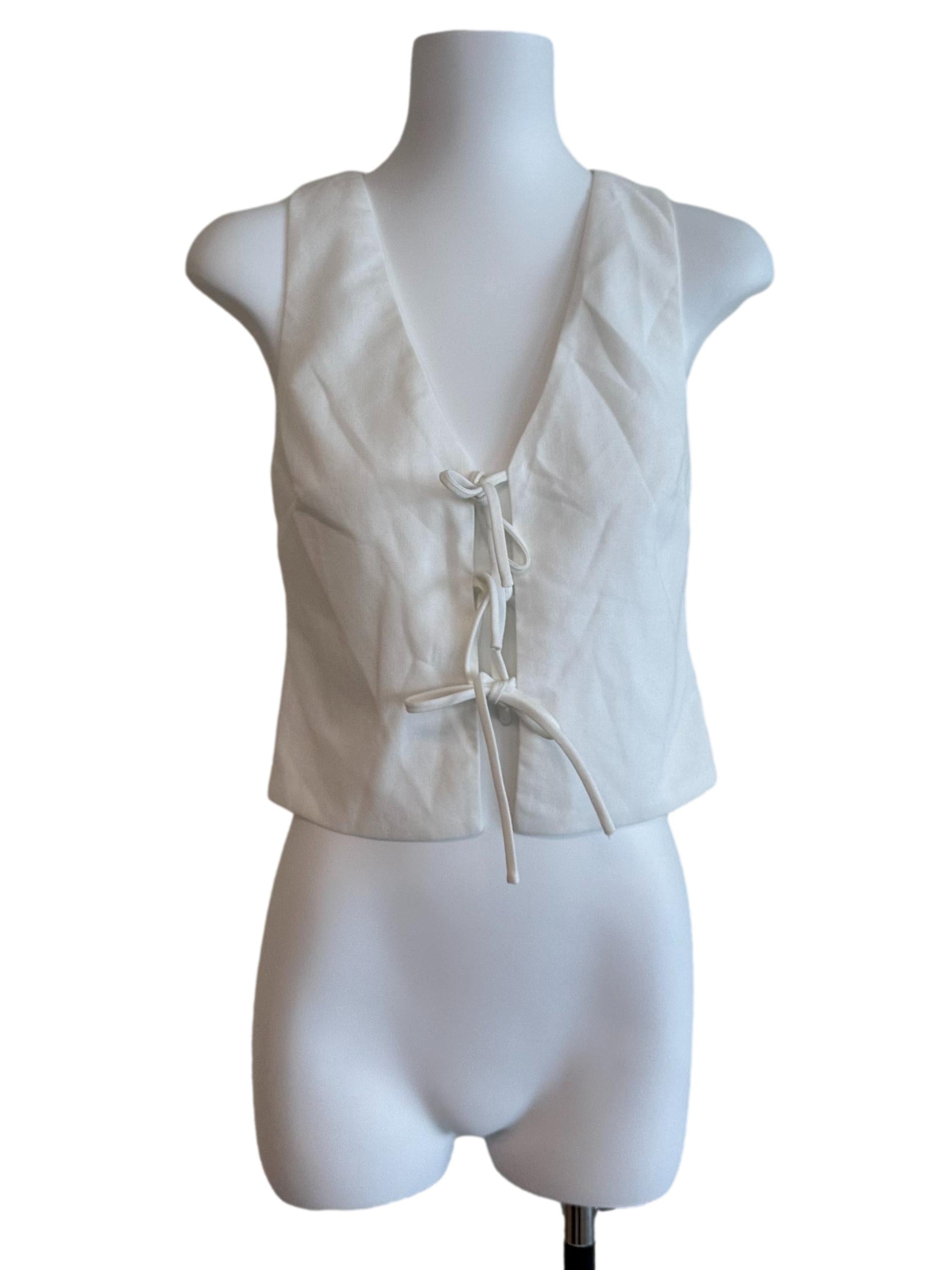 Ivory White V Neck Front Tie Vest