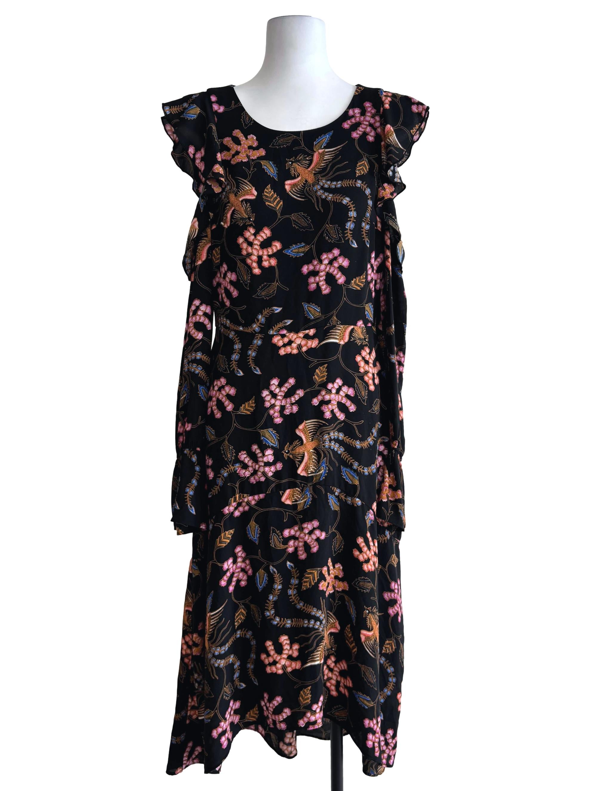 Jet Black Off Shoulder Traditional Print Dress