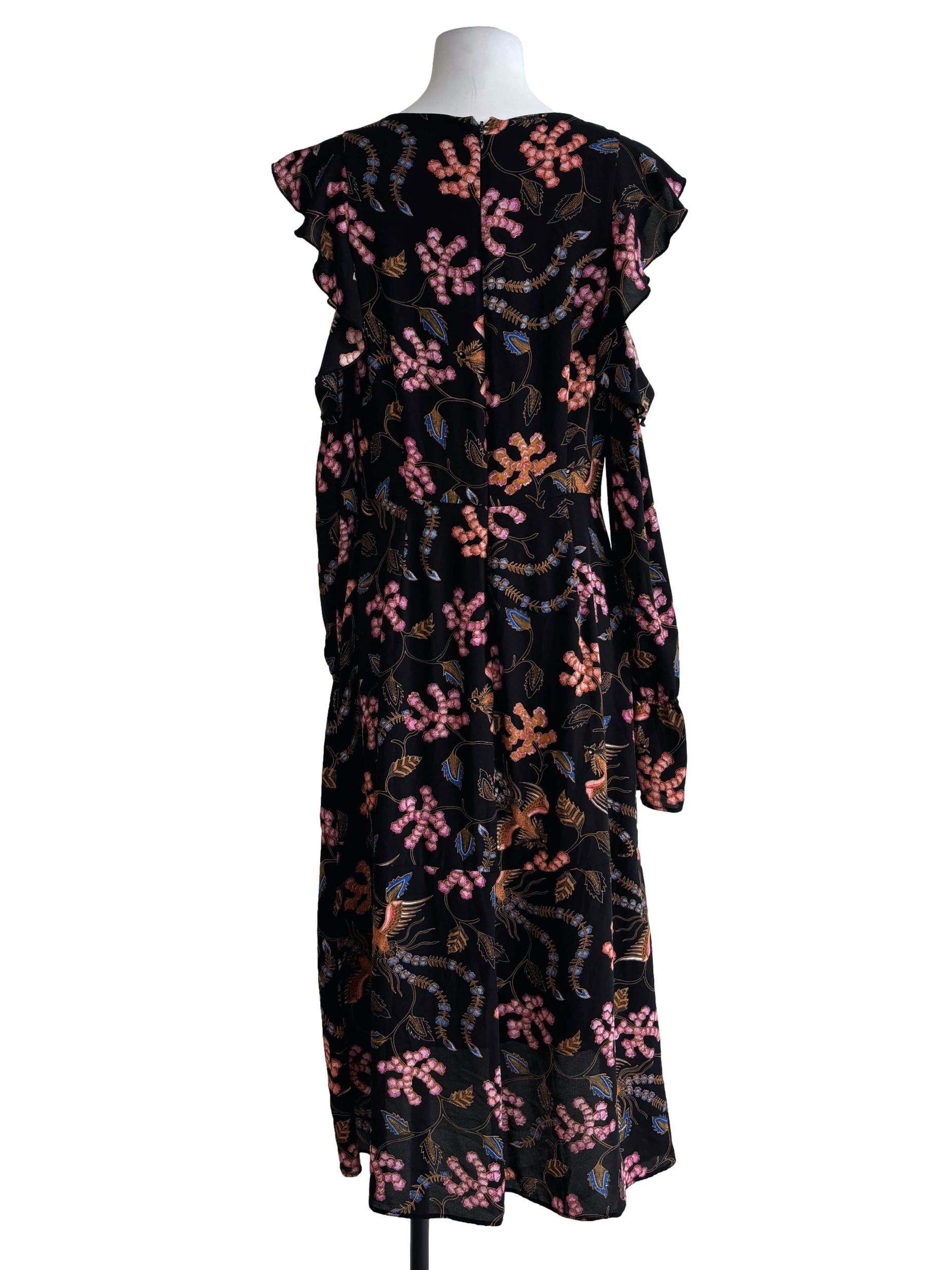 Jet Black Off Shoulder Traditional Print Dress