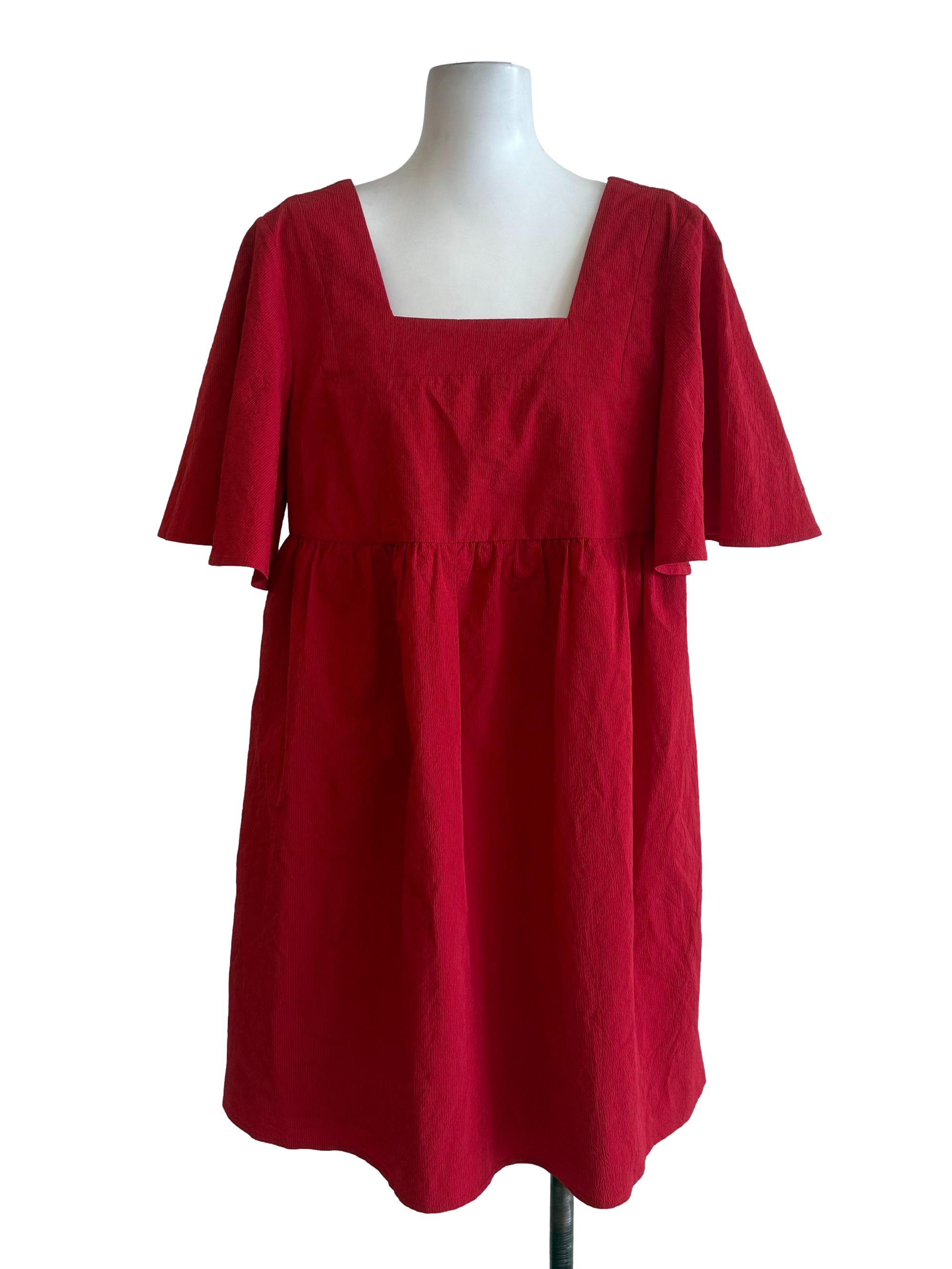 Red Butterfly Sleeves Puffy Dress