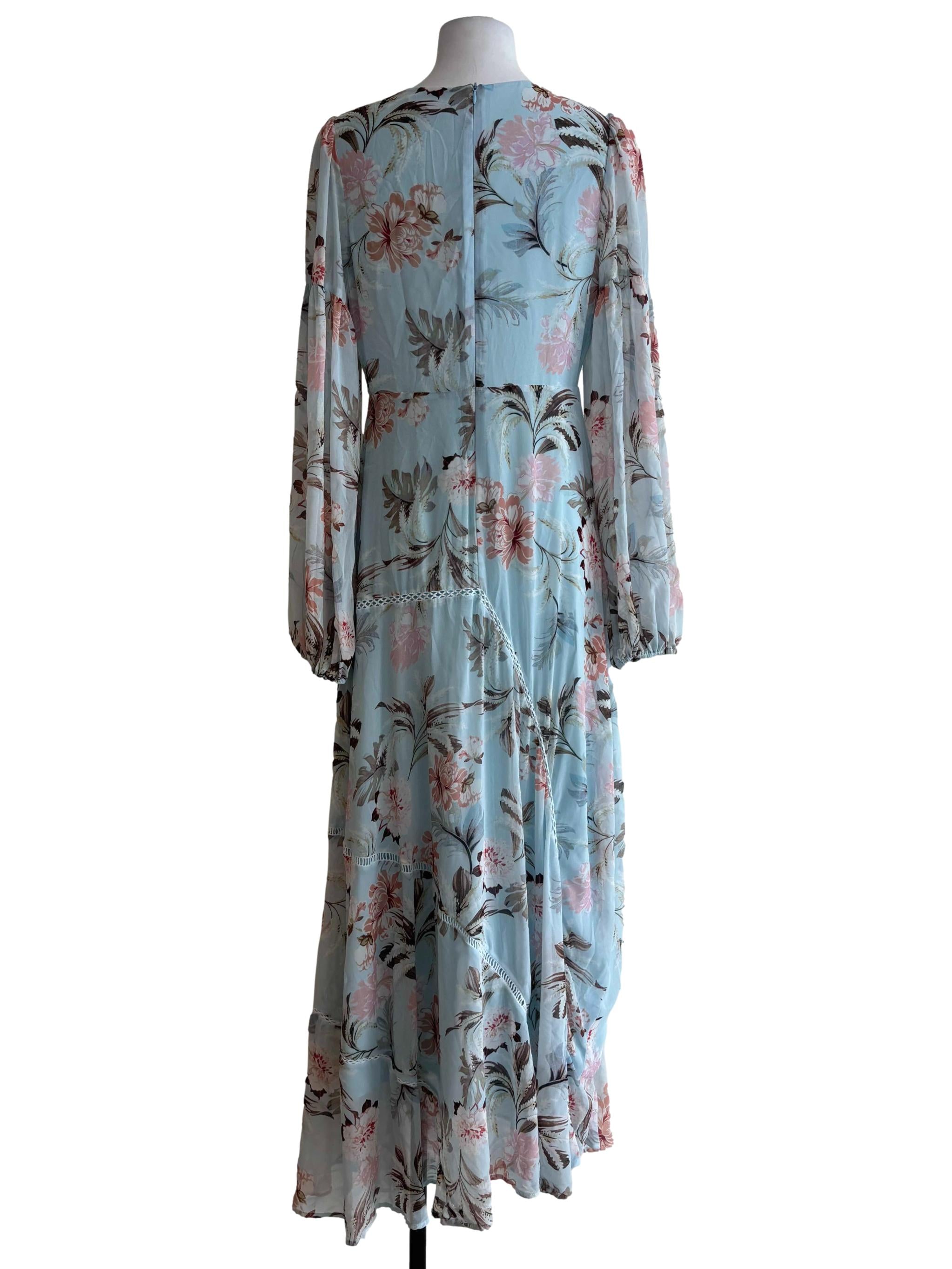 Sky Blue Long Sleeve Floral Dress