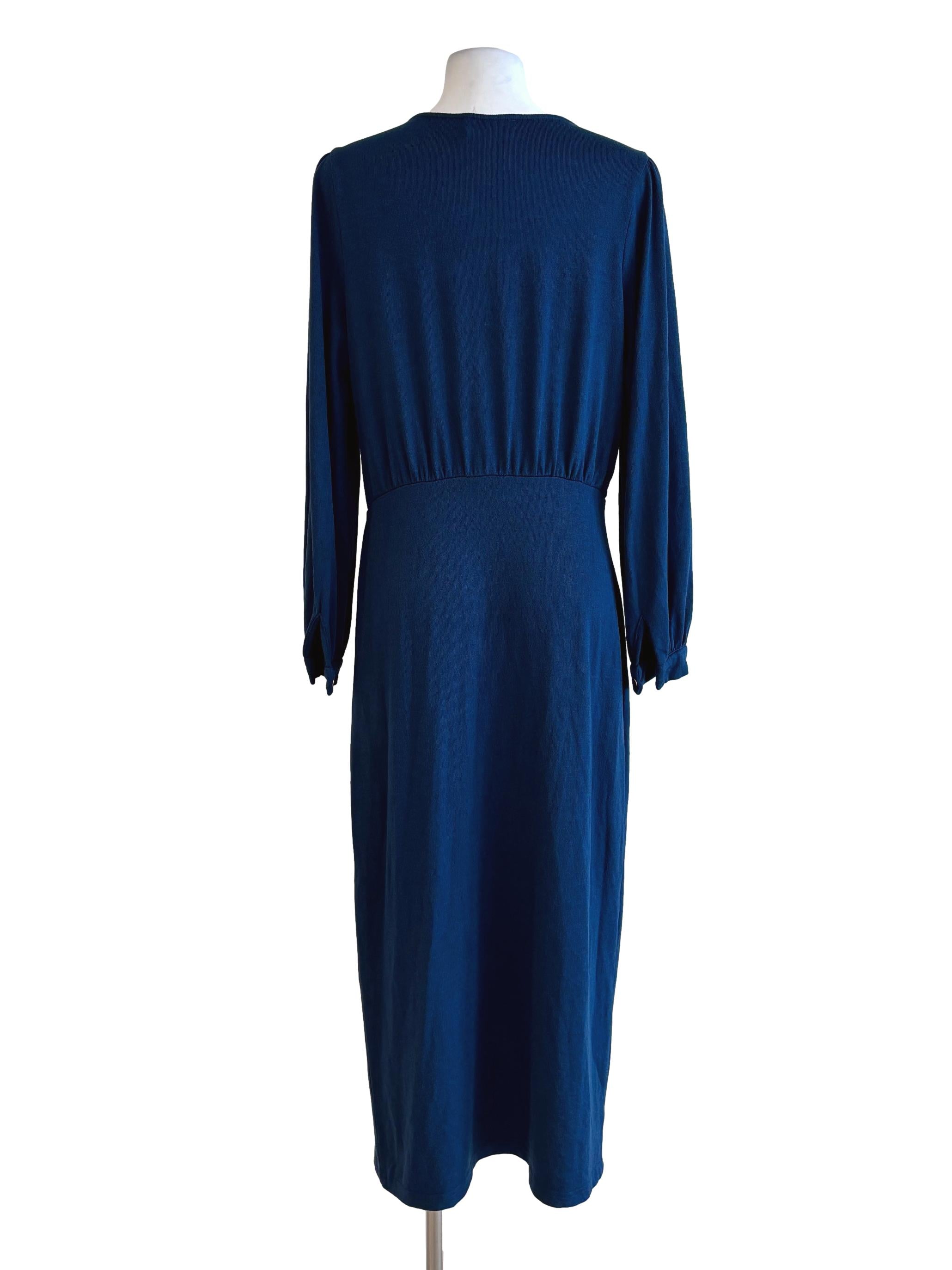Cerulean Blue Long Sleeve Surplice Dress