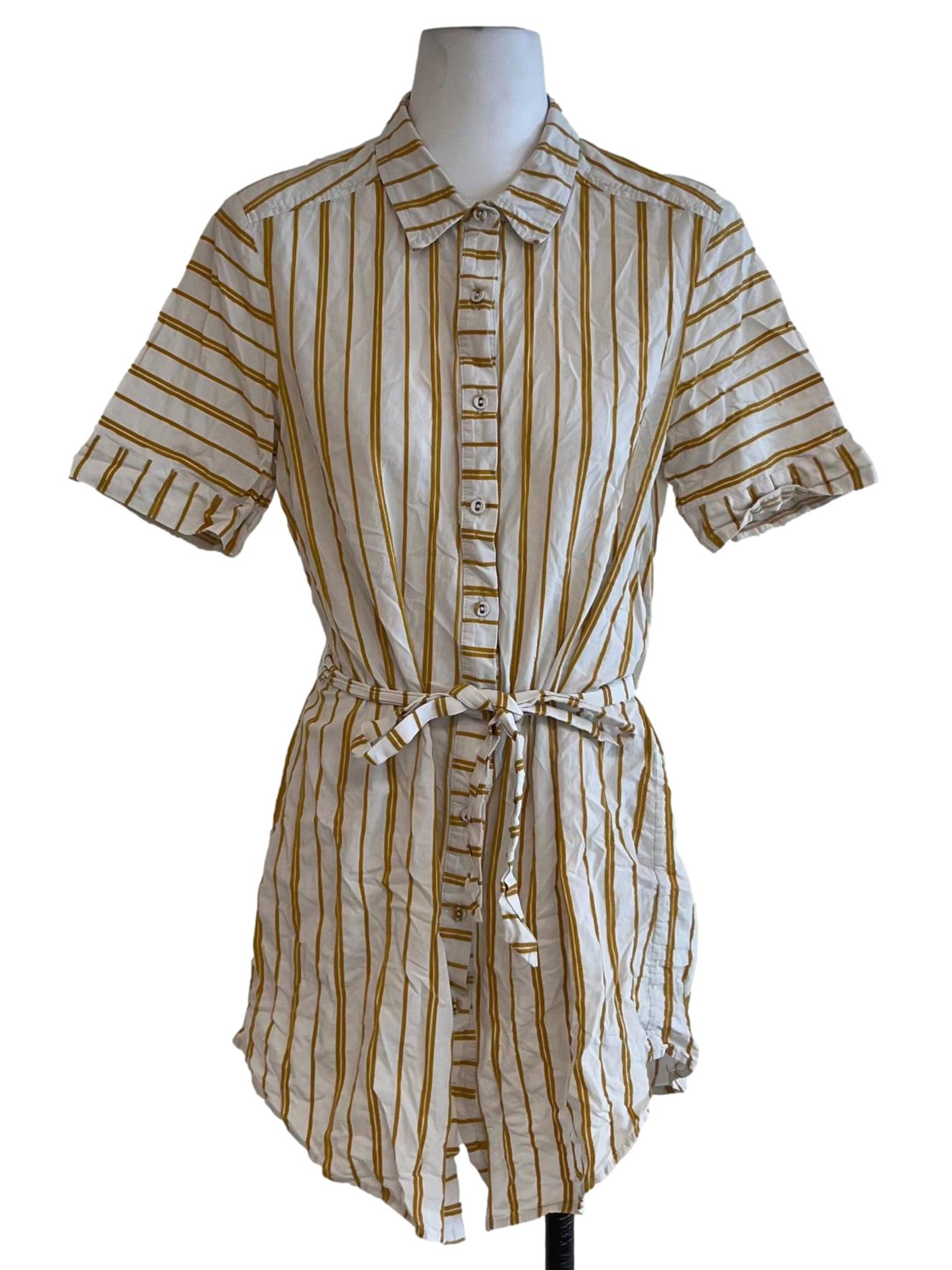 White Chalk Stripe Shirt Dress