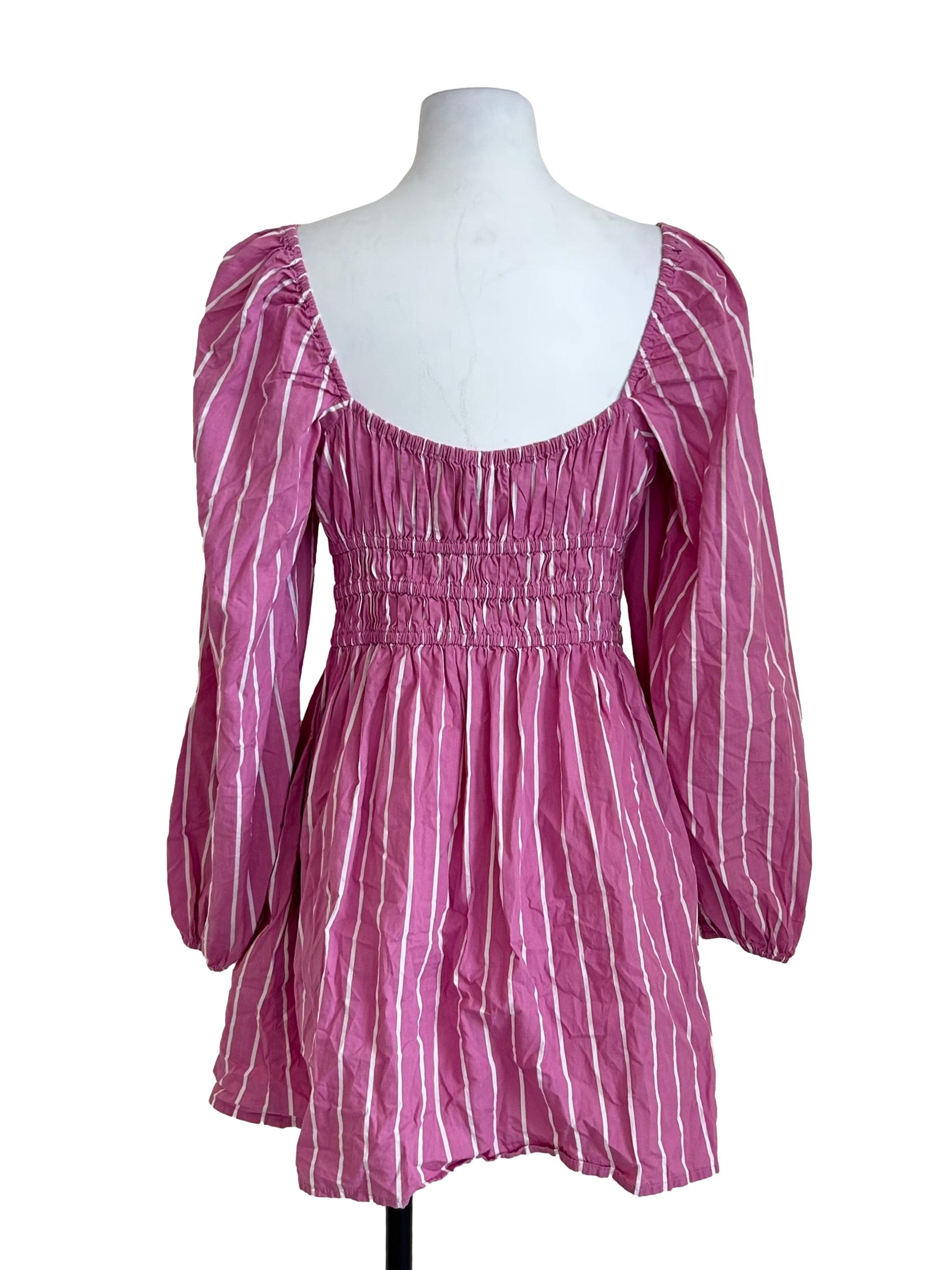Pink Smocked Striped Mini Dress