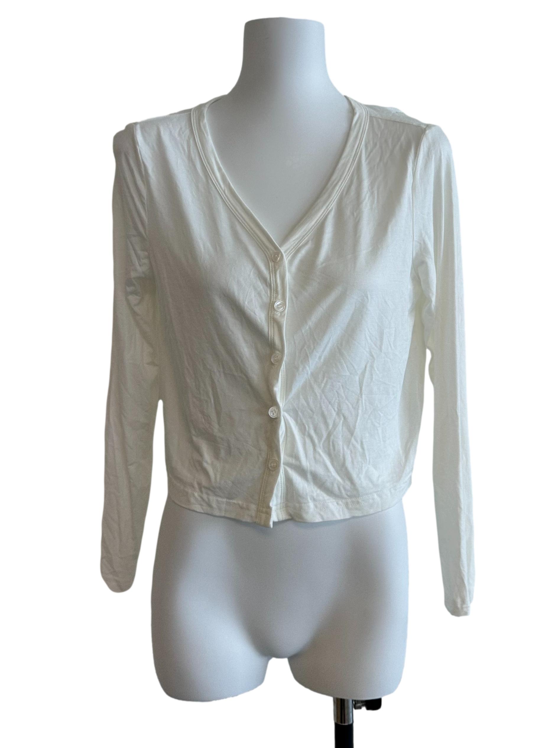 Off White V Neck Button Cardigan