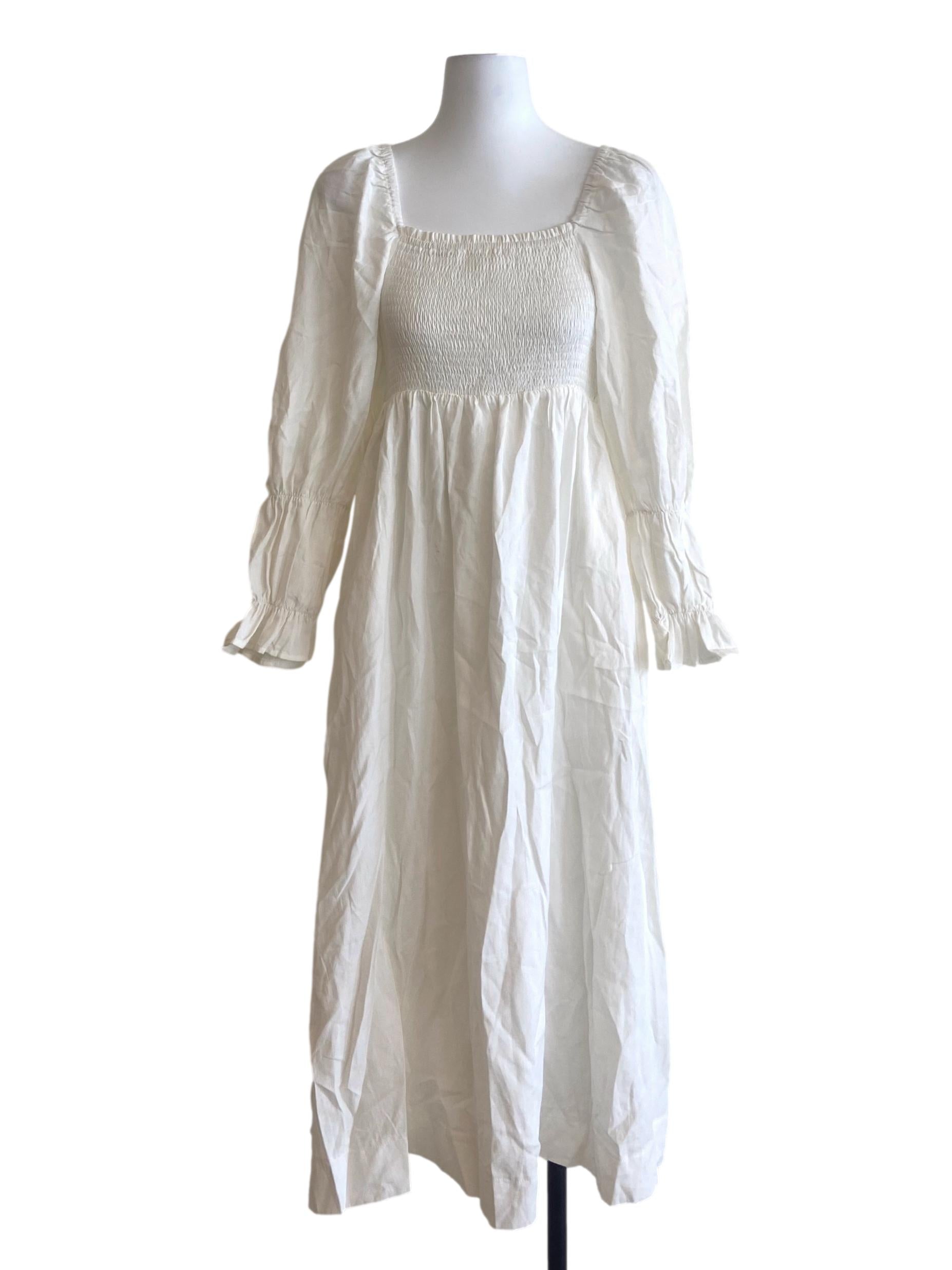 White Square Neck Empire Dress