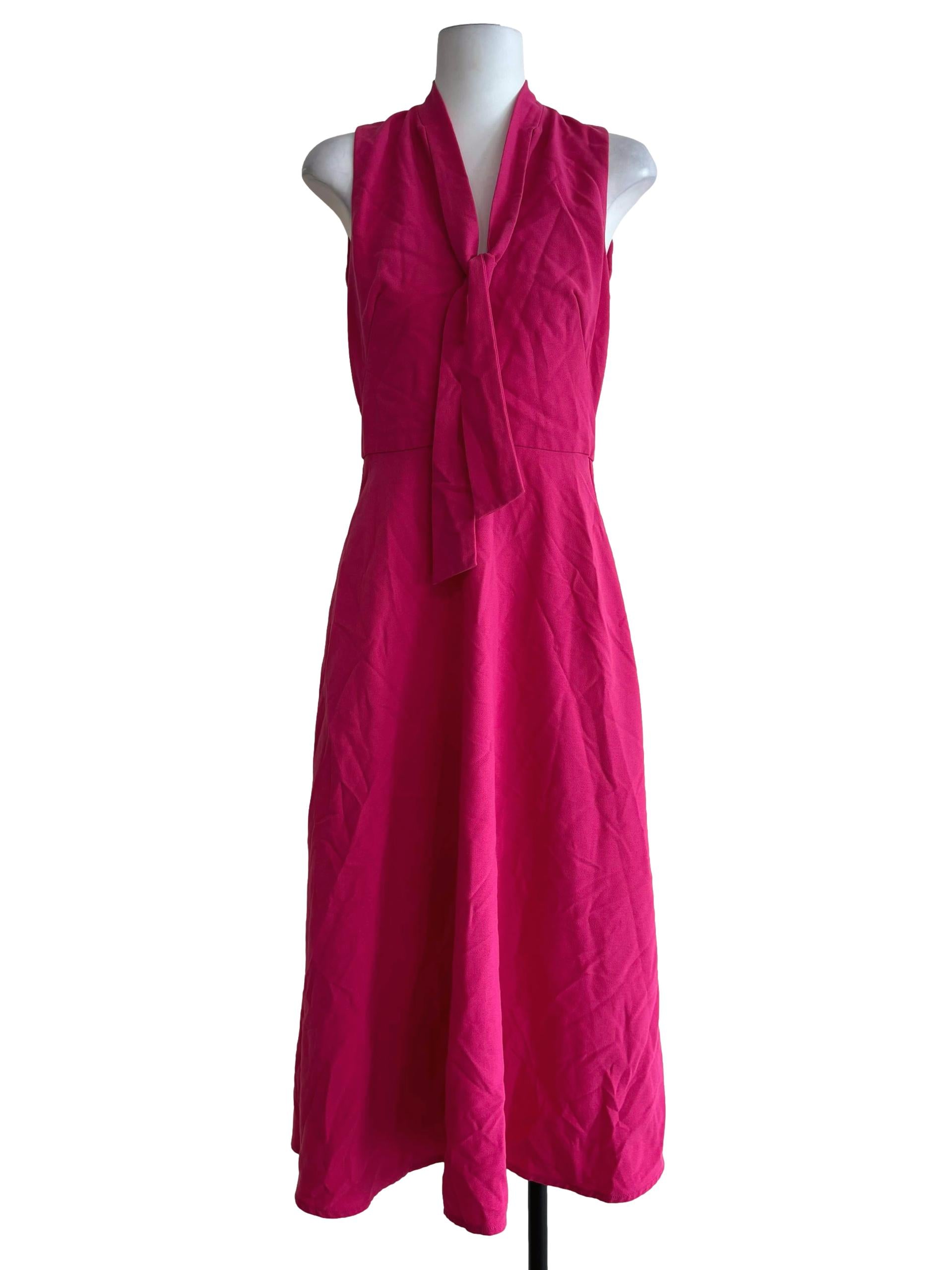 Fuchsia Pink Sleeve Fit And Flare Dress