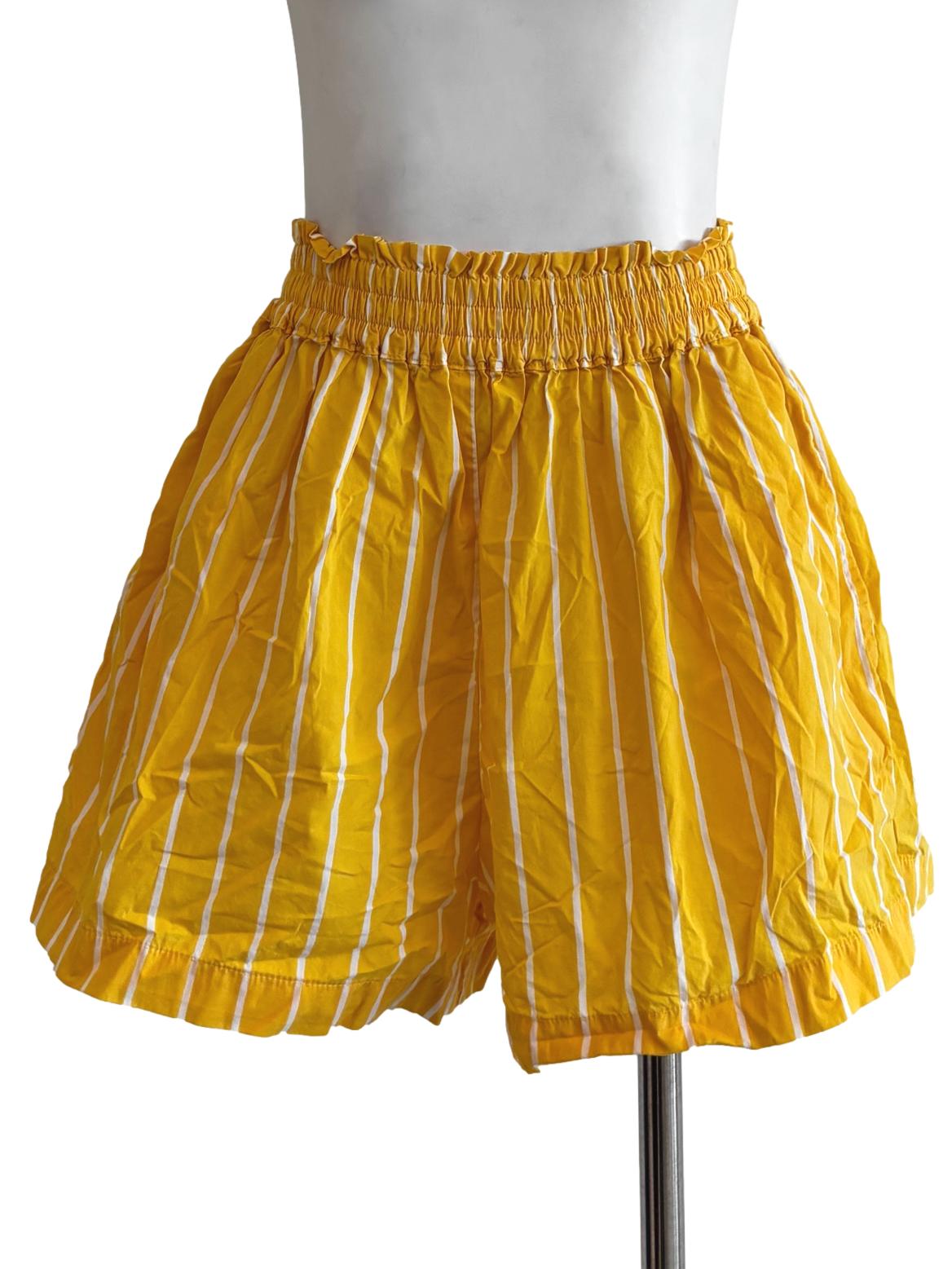 Honey Yellow Striped Cotton Shorts