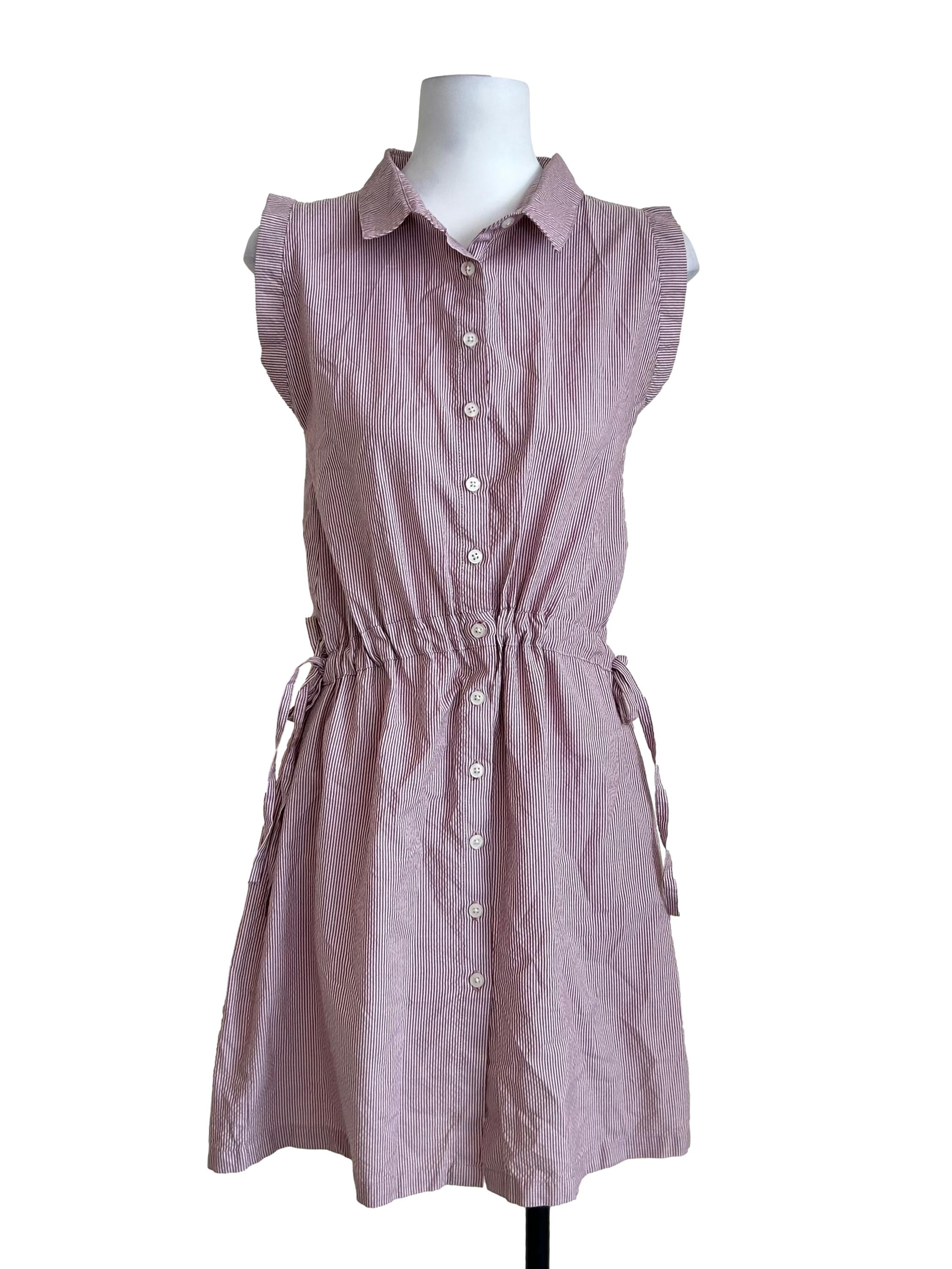 Purple Striped Sleeveless Shirt Dress