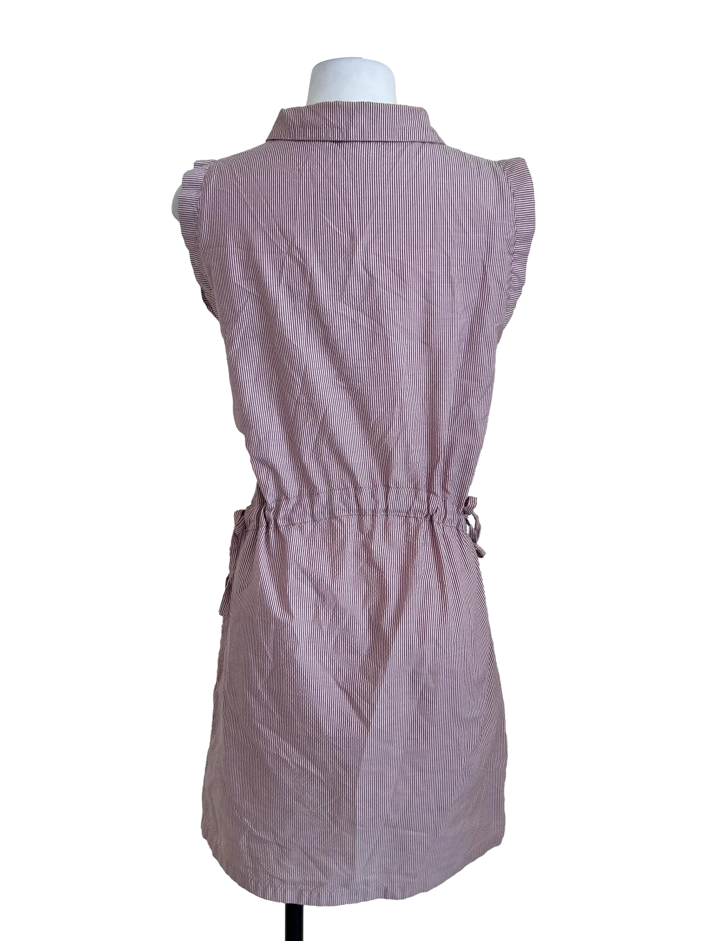 Purple Striped Sleeveless Shirt Dress